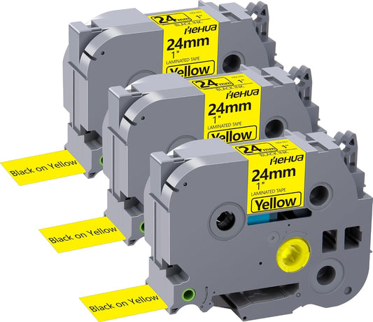 Hehua 24mm 0.94 Black on Yellow Laminated Tape Compatible for Brother P-Touch TZe-651 TZe651 TZ-651 TZ651 Label Maker Tape for Ptouch PT D600 D610 P710BT, 1'' x 26.2ft, 3 Pack