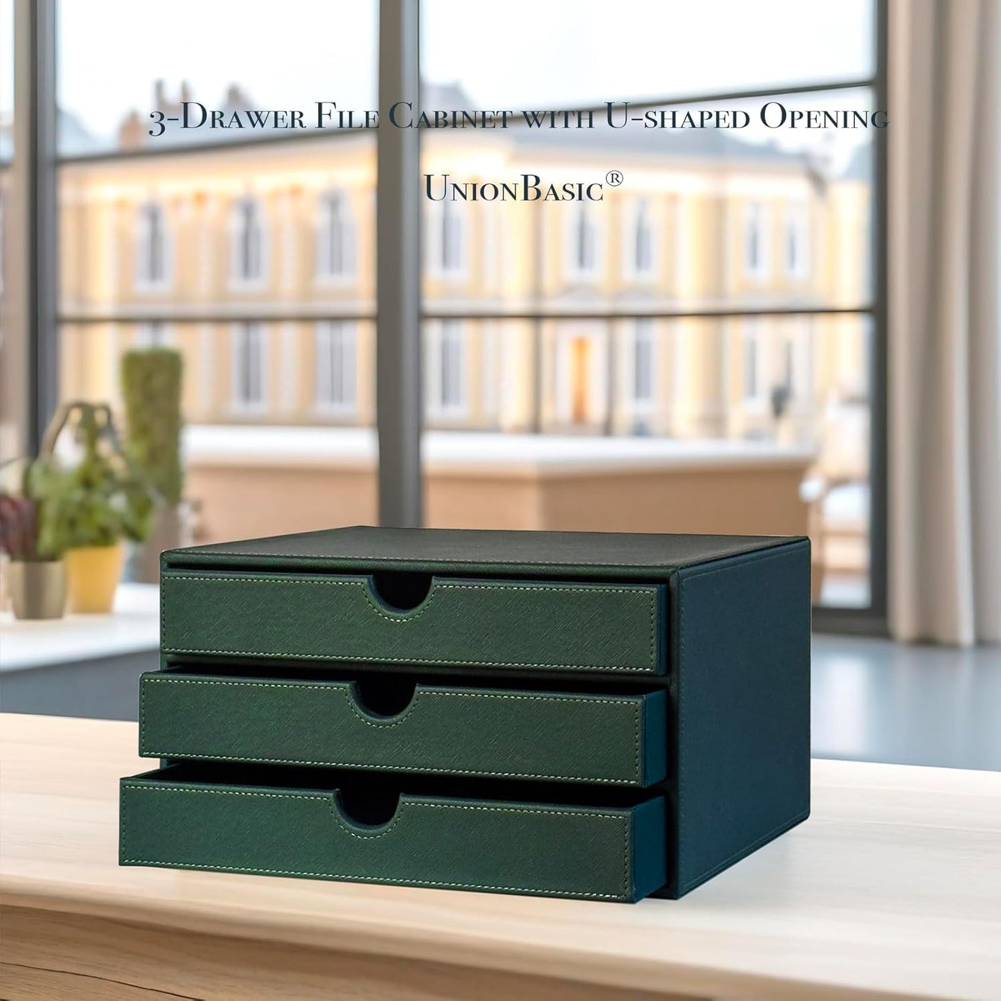 UnionBasic Document Organizer, 3-Drawer File Cabinet Document Storage Box, Office Desktop Filing Organizer, Dark Green