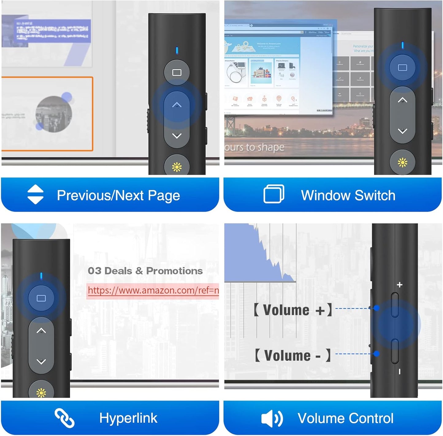2 in 1 USB Type C Presentation Clicker with Laser Pointer, Wireless Presenter for PowerPoint Presentation PPT Clicker, 2.4GHz Presenter Remote Slide Advancer with Bright Red Laser Pointer