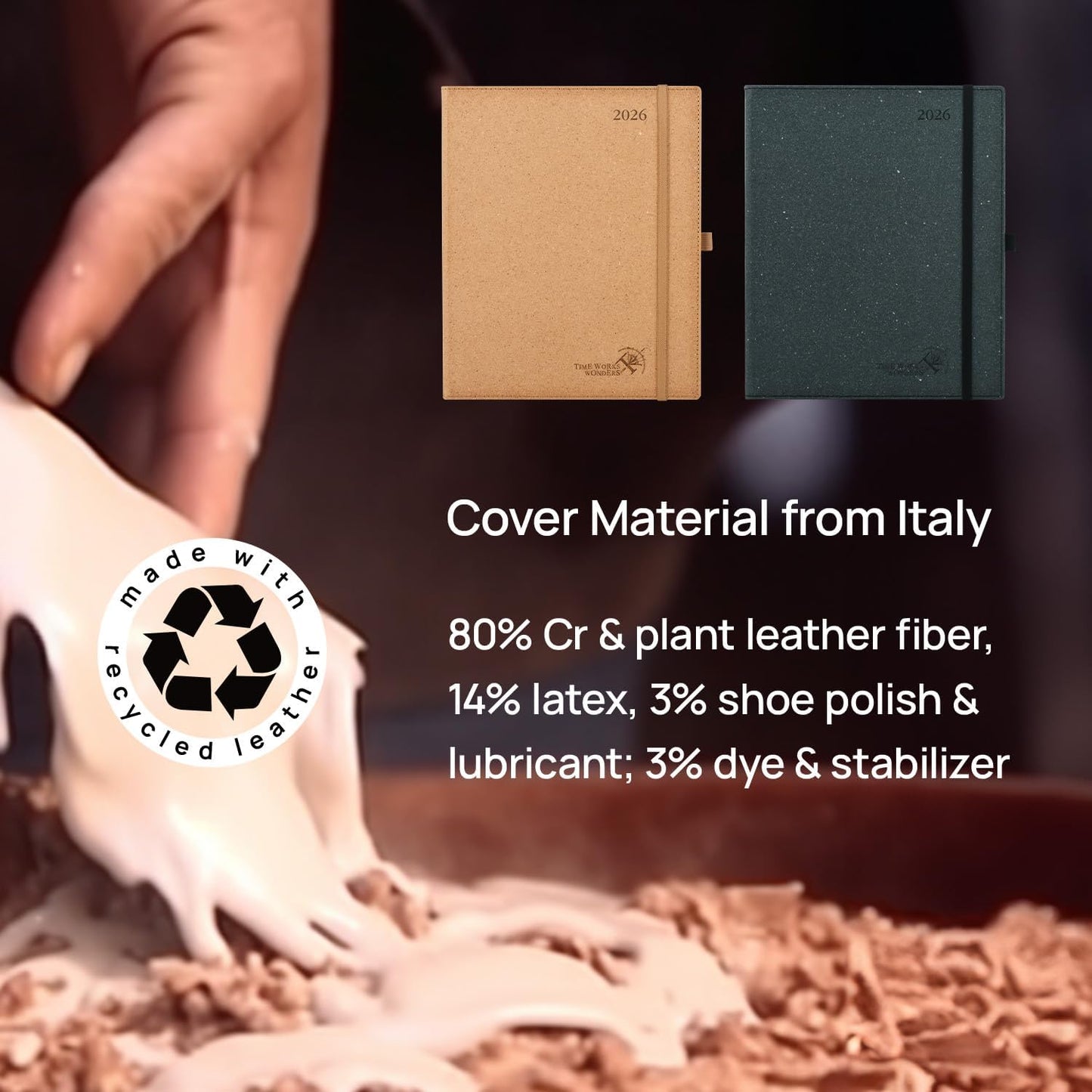 POPRUN 2026 Planner - 2026 Recycled Weekly Planner[8.5''x 10.5''- Italian Regenrated Leather Hard Cover] with Hourly Schedule & Vertical Weekly Layout, Monthly Tabs, Inner Pocket - Desert Brown