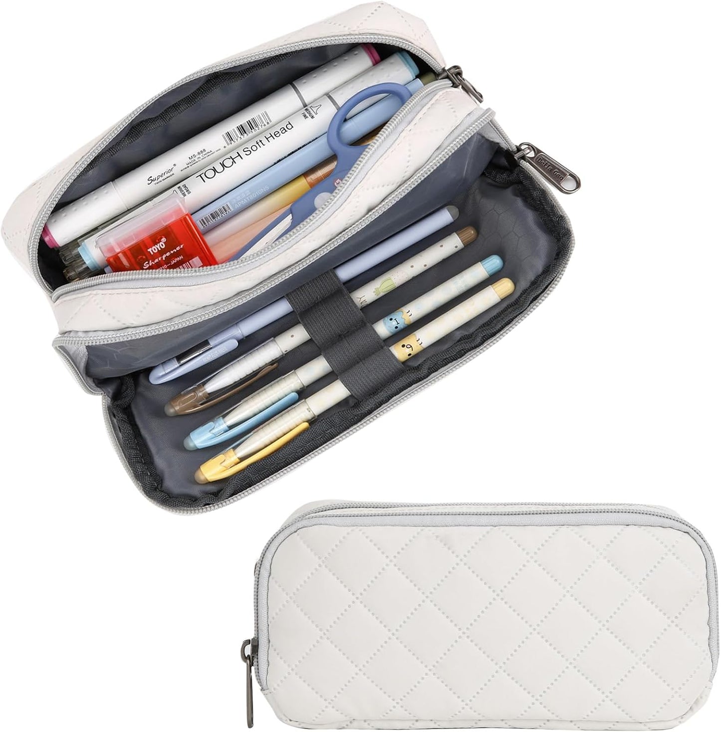 Della Gao Small Pencil Case Large Capacity Pencil Pouch Marker Pen Bag Coin Pouch Office Stationery Organizer (Beige-02RH)