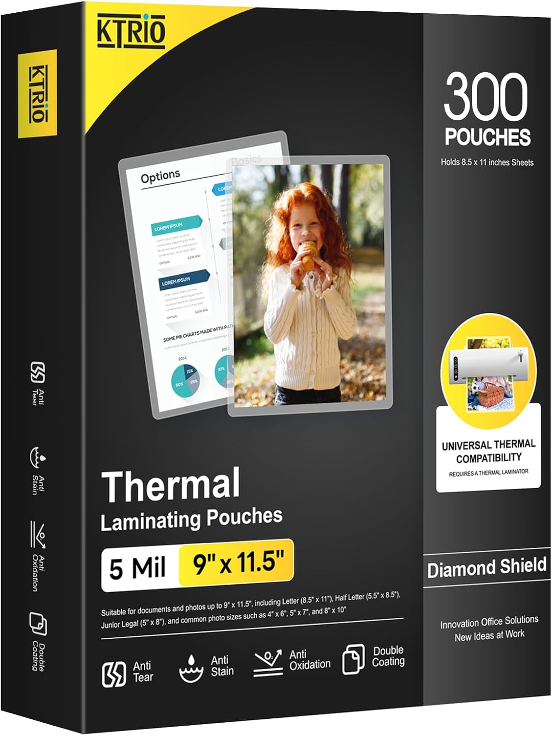 KTRIO Laminating Sheets 5 Mil, Hold 8.5 x 11 inches Sheet, 300 Pack, Clear Thermal Laminate Pouches for Laminator, 9 x 11.5 inches Lamination Sheets for School, Home & Office