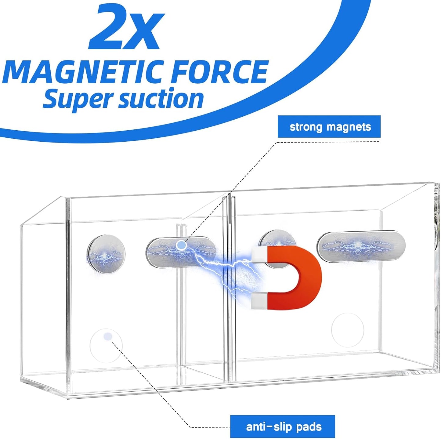 Simetufy Large Magnetic Dry Erase Marker Holder, Magnetic Pen Holder, Whiteboard Marker Holder with Movable Divider for Glass, Fridge & Locker, Non-slip Acrylic Magnetic Marker Holder