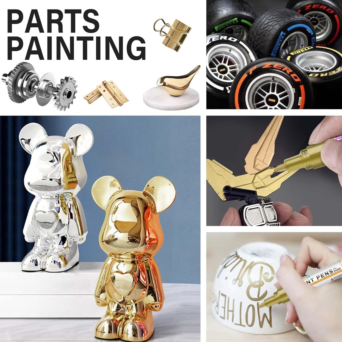 Betem Oil Based Paint Markers, Dual Tip Paint Pens(0.7mm & 3mm), Gold Silver Permanent Paint Marker Pen, Waterproof, Quick Dry, for Fabric, Rock Painting, Wood, Plastic, Metal, Canvas (2Gold2Silver)