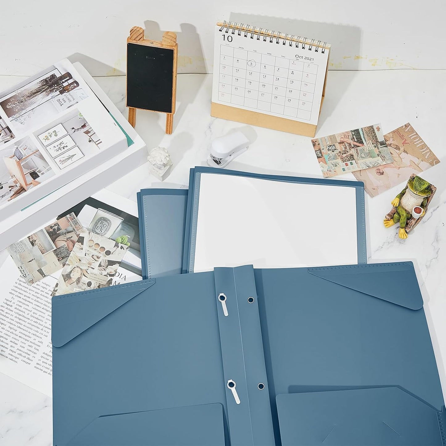 Henoyso 72 Pcs Plastic Folder with Clear Front Pocket and 3 Prong Plastic Folders with Card Slot Pocket Folders with Prongs for School Office (Navy Blue)