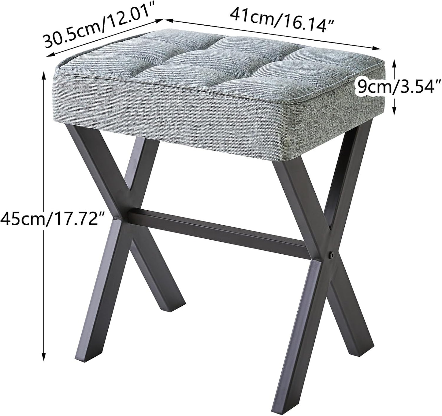 IBUYKE Square Makeup Stool with X-Leg Foot Rest, Linen Footrest, Ottoman Seat, Multi-Use as Small Side Table, for Bedroom, Living Room, Blue Gray LG-70L