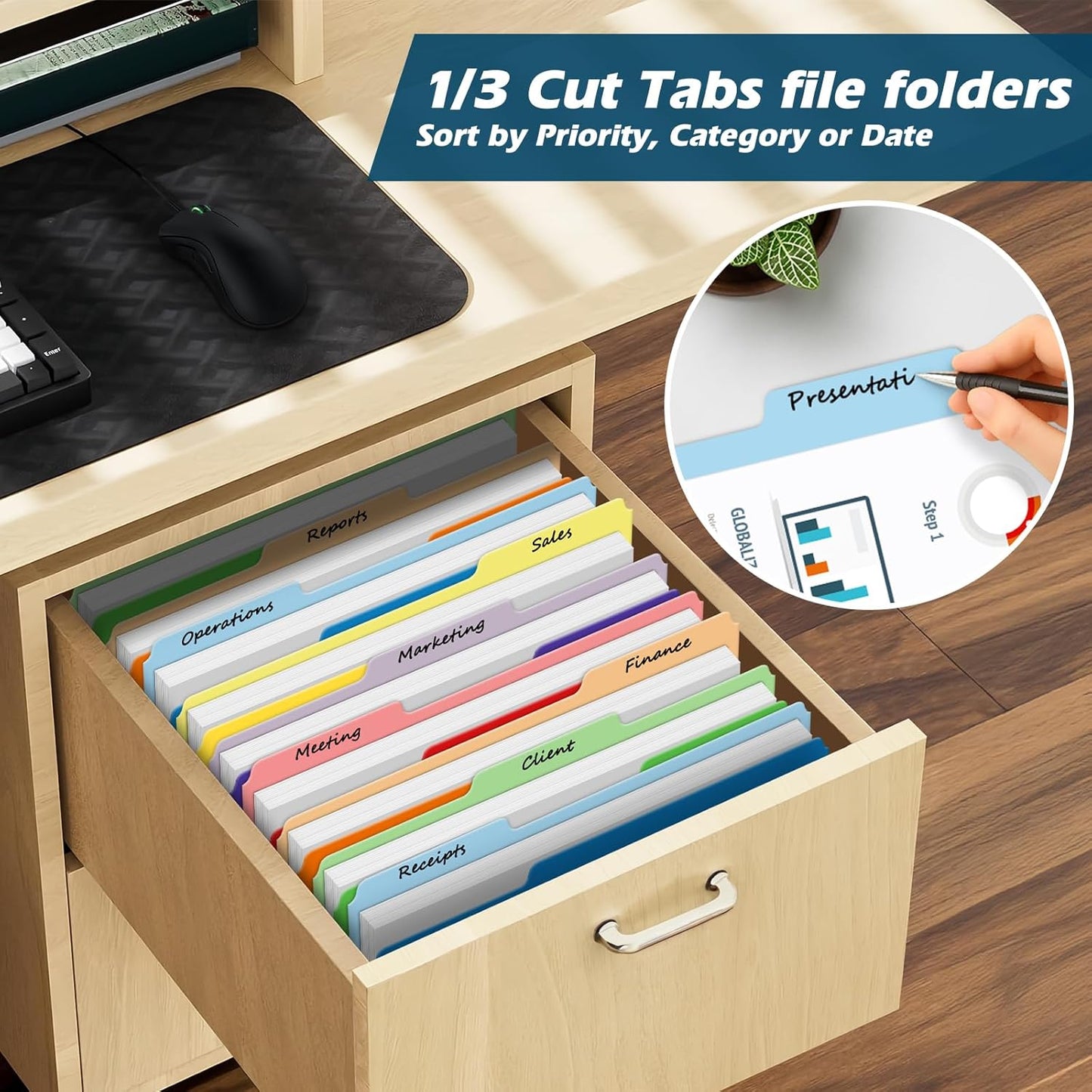 36 Pack Two-Tone Color File Folders, Bulk1/3-Cut Tabs Letter Size Files Folders with 6 Assorted Colors, Ideal School Office Supplies