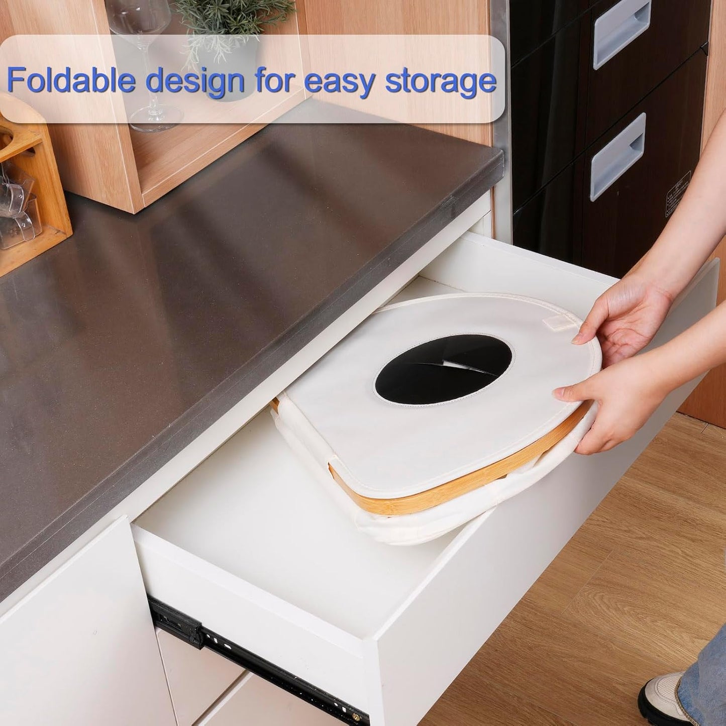 Efluky Recycling Bin 100L, 26 Gallon, Beige, D-Shaped, Oxford Fabric, 17.32"L x 12.9"W x 11.46"H, 2 Removable Inner Bags, Lightweight, Open-Top, Cycling, Kitchen