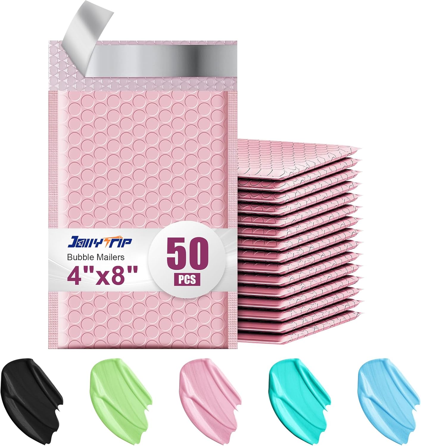 Poly Bubble Mailers 4x8 Padded Envelopes #000 50pcs, Self Seal Shipping Envelopes Padded Packaging for Small Business (Pink)