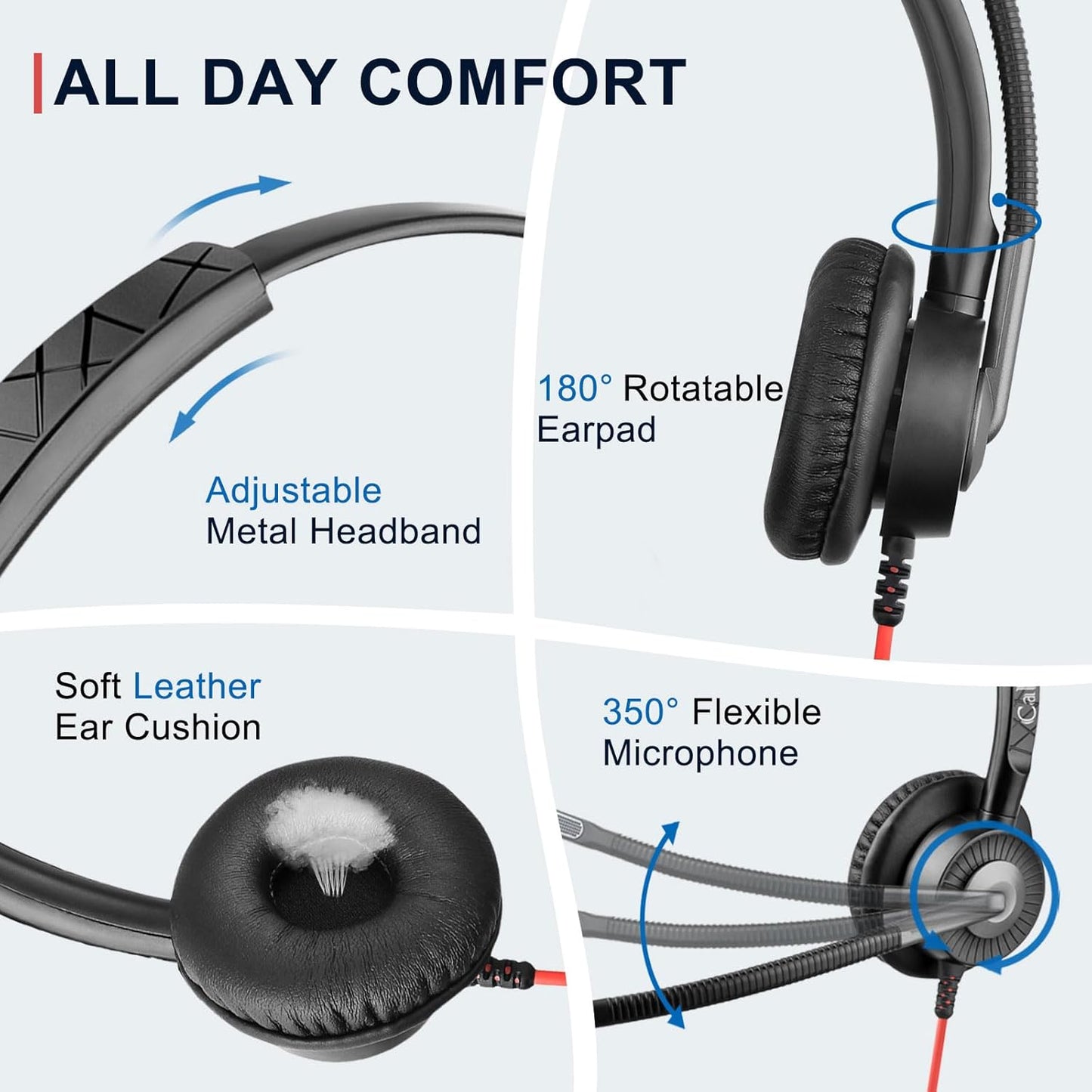 Callez USB Headset with Mic, Computer Headset with ENC Dual Noise Cancelling Microphone & MS Teams Call Button, Wired Mono Headphones for PC Laptop Mac Teams Zoom Home Office Work