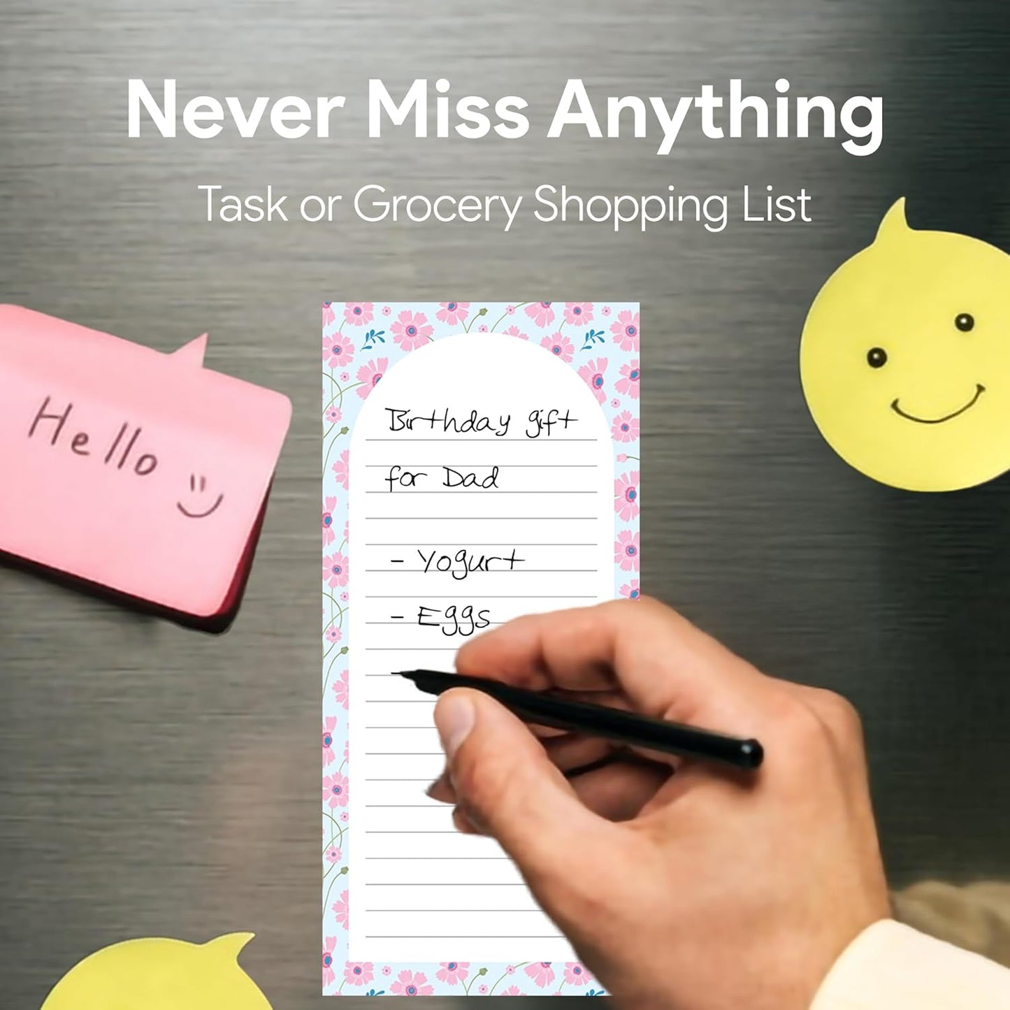 Magnetic Notepads – Notepads for Grocery List, Shopping List, To-Do List, Reminders -Strong Magnetic Back- Memo Notepad | 8 pack Medium | Floral Style