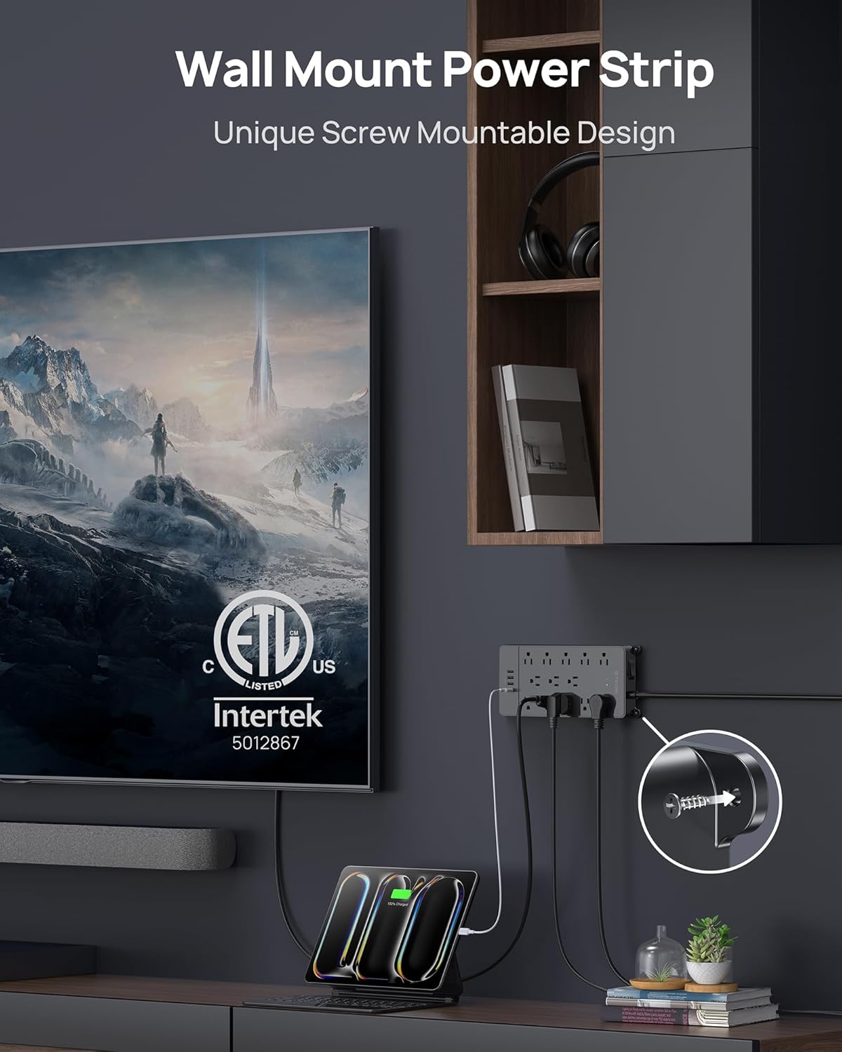 TROND Surge Protector Power Strip 15 ft Cord - Long Extension Cord, 13 Widely-Spaced Outlets Expansion with USB C Ports, 4000 Joules, Flat Plug, Wall Mount, ETL Listed, Office Desk Accessory, Black