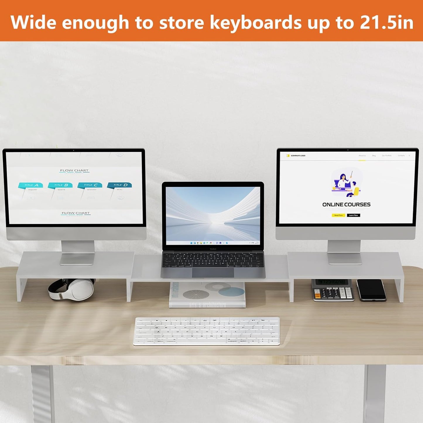 Triple Monitor Stand Riser, Extra Long Monitor Lift for 3 Monitors, Dual Monitor Stand with Length and Angle Adjustable