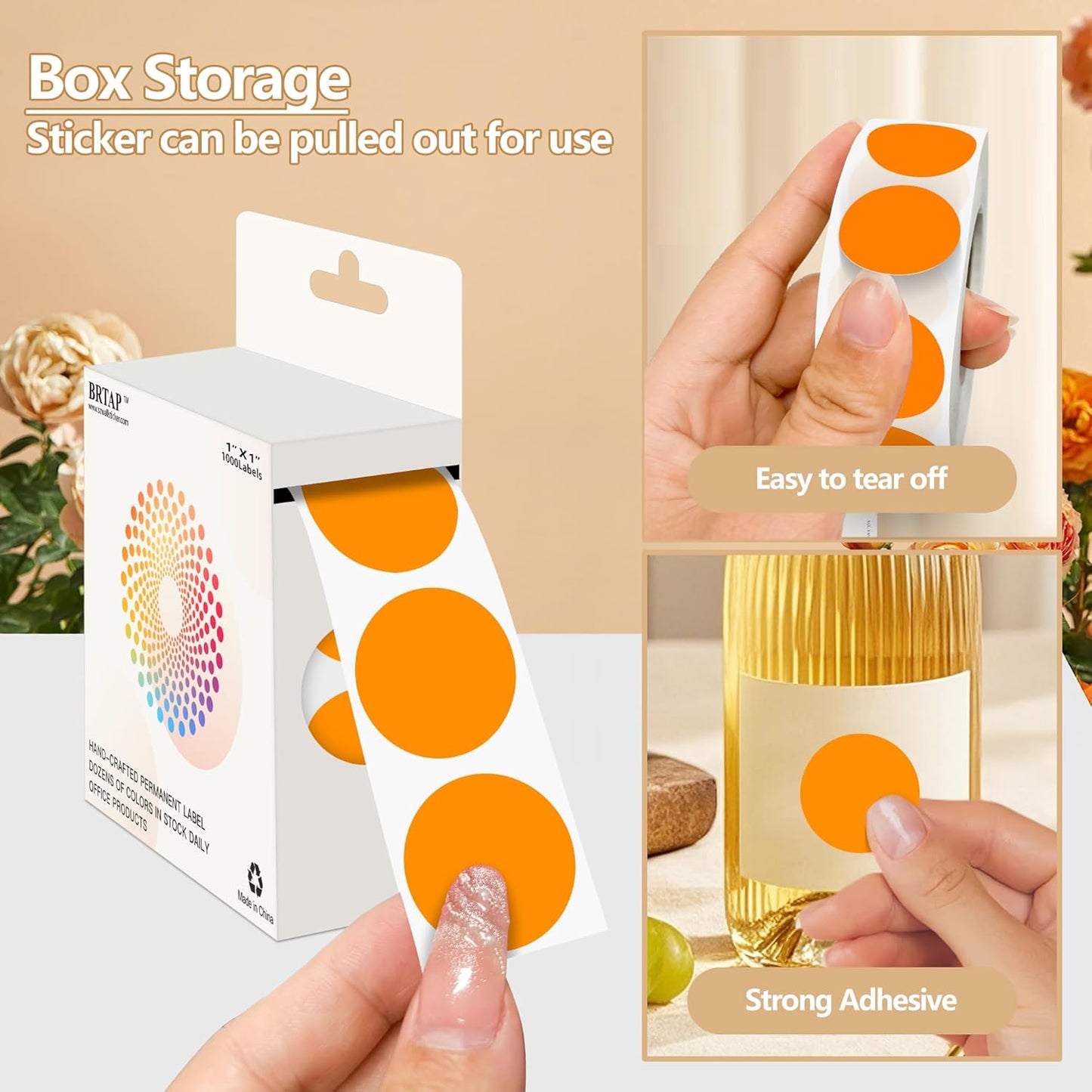 Orange 1 Inch Round Color Coding Dot Labels, 10 Rolls 10000 Dot Stickers in Dispenser Box - Permanent Adhesion, Vibrant Colors, Highly Visible