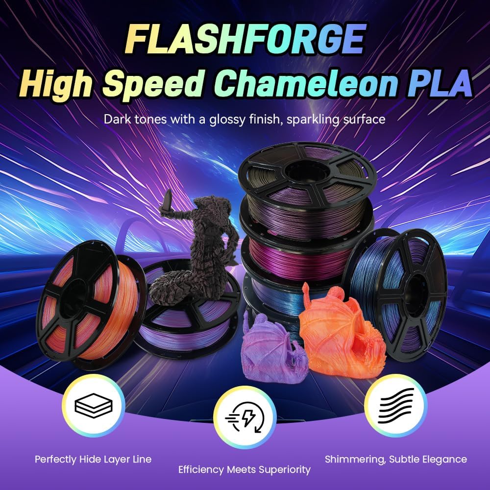 FLASHFORGE Chameleon Gradient Rapid PLA Filament Yellow & Pink, High Flow Speedy Filament 1.75mm Max 500mm/s Fast Printing, Displays Shimmering Effects from Various Angles and Light