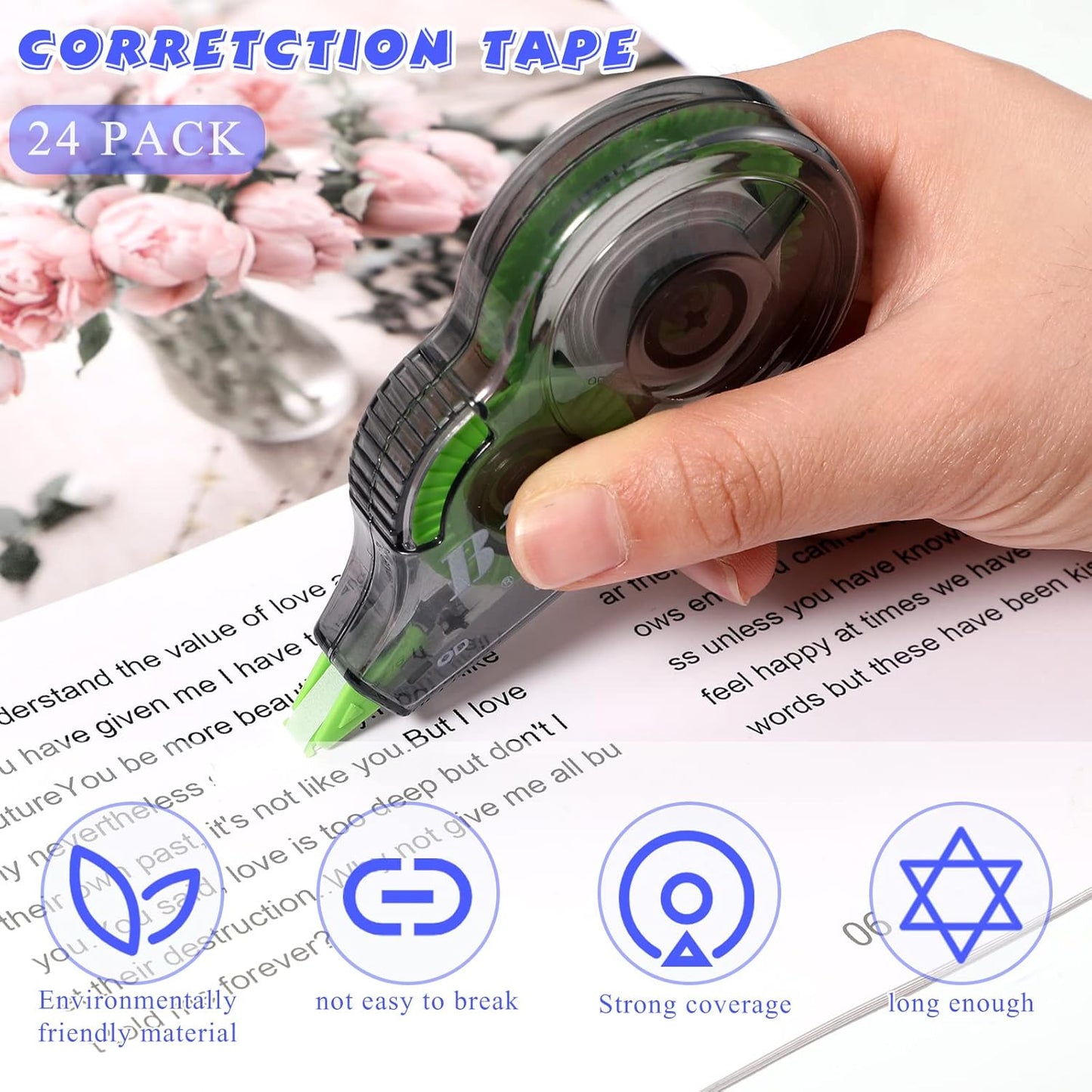 Yexiya 24 Pieces Correction Tapes Original Correction Wide Eraser Applicator Easy to Use Applicator Translucent Tapes Shows for Office Note Journal Scrapbooking, 0.2 Inch x 39.4 Feet