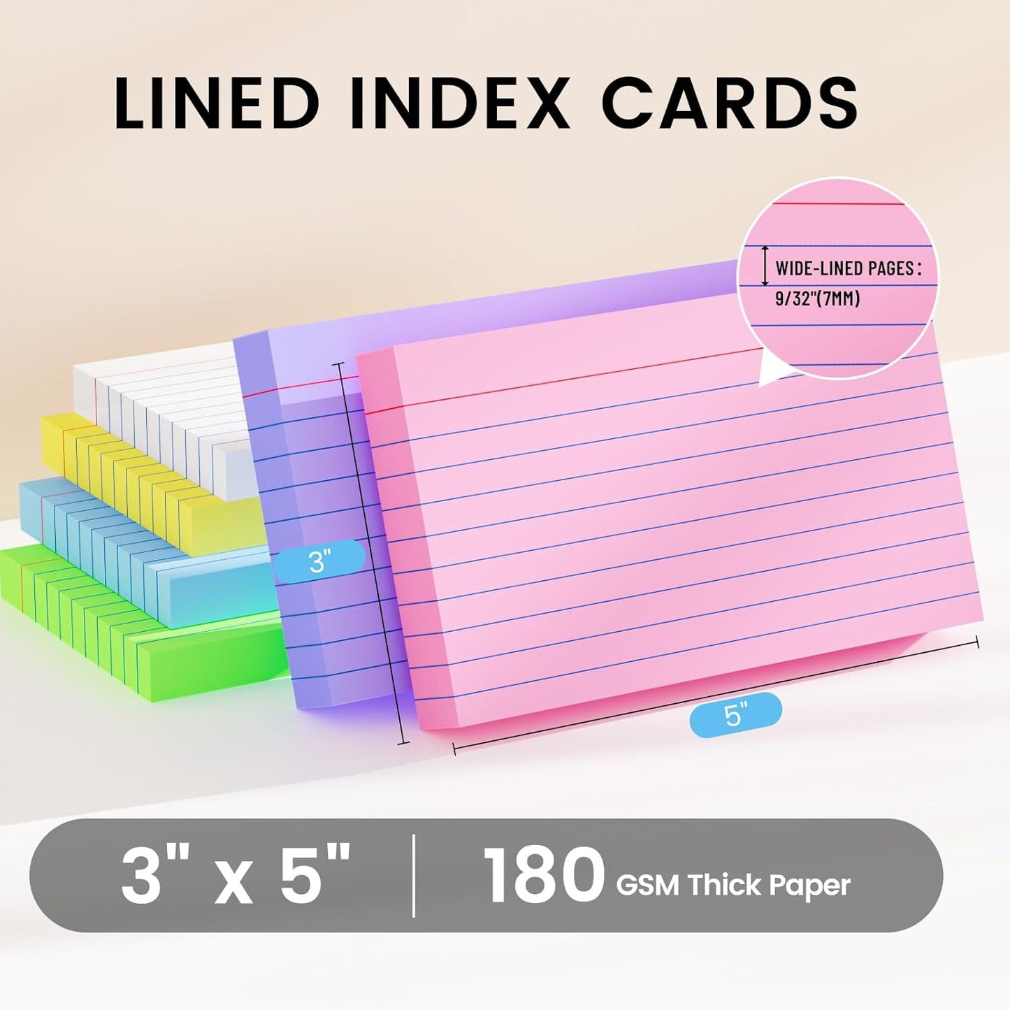 Index Cards 3x5 Inch, 600sheets, Flash Cards,Ruled Lined Colored Note Cards Paper For Studying, Schools Supplies, College, Office And Home Organization, Note Taking Supplies