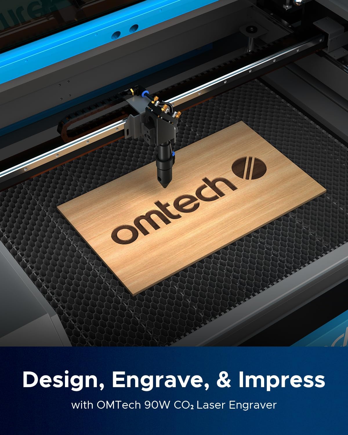 OMTech 90W CO2 Laser Engraver | 20"x28" Work Area | Air Assist & 4-Way Pass-Through | Water Pump | Cuts & Etches Wood, Glass, Acrylic | High-Power, Safe, Efficient Commercial Laser Cutter