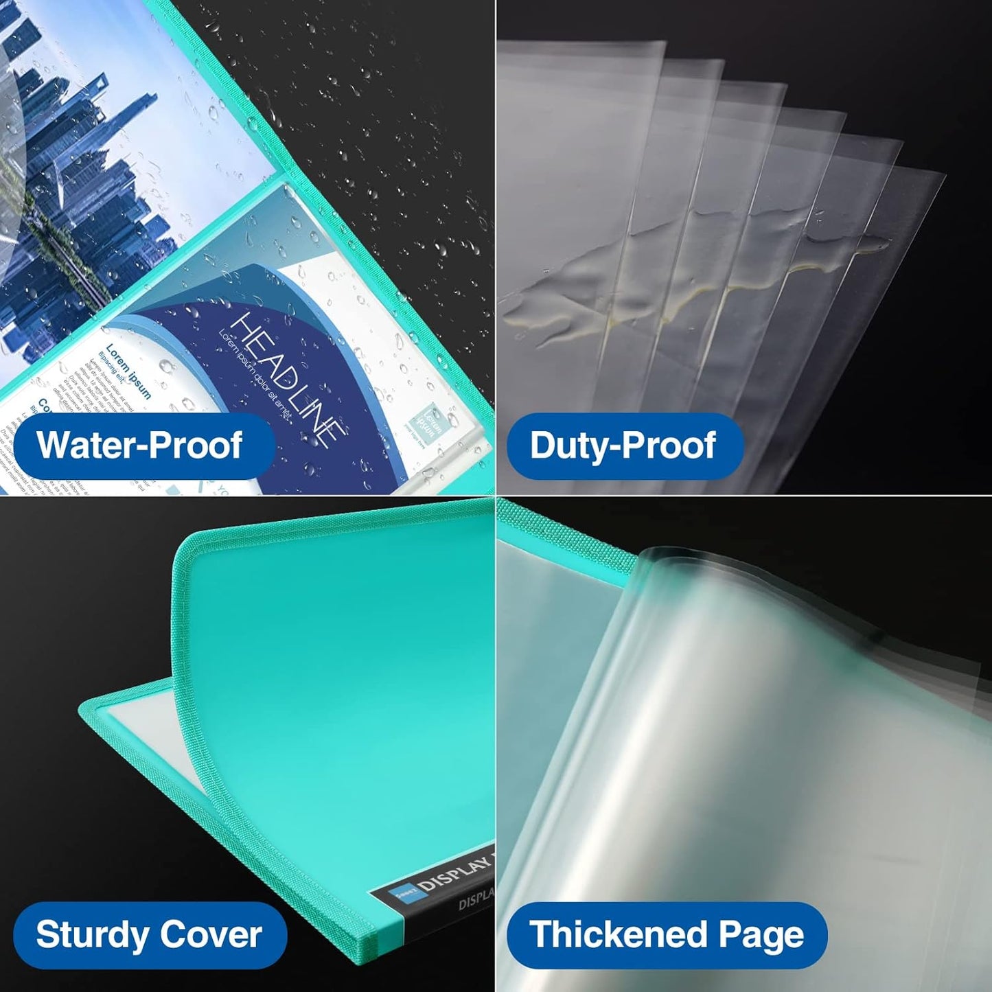 Sooez 30-Pocket Binder with Plastic Sleeves 8.5x11 (Aqua), Heavy Duty Art Portfolio Folder with Clear Sheet Protectors, Display 60 Pages, Presentation Book for Artwork, Document Organizer Binder