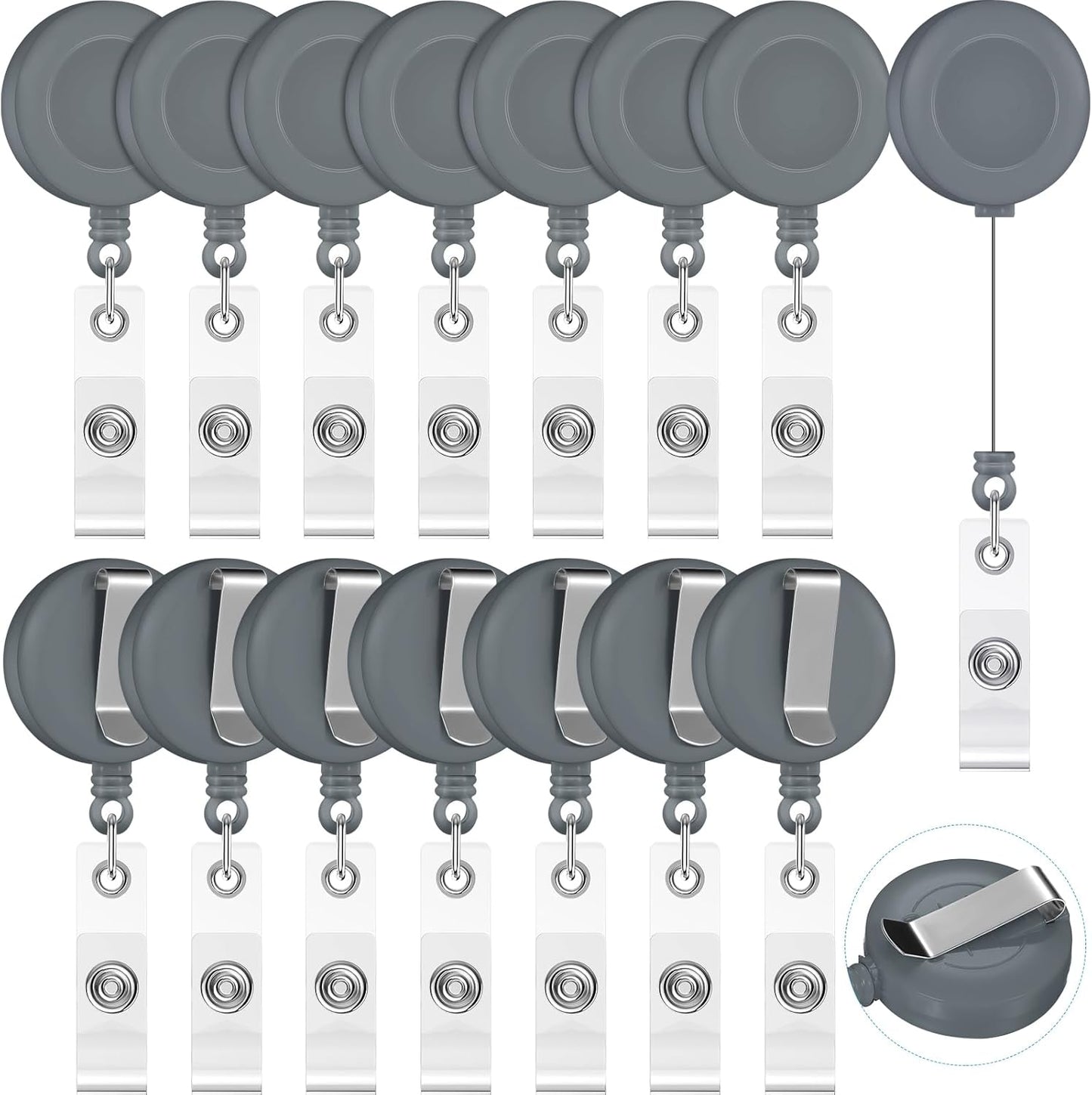 Zonon 100 Pieces Retractable Badge Reel Clips ID Card Holder Reel with Metal Belt Clip for Hanging Cards Key Chains, Name Badge Holders for Nurses Teachers Students(Gray)