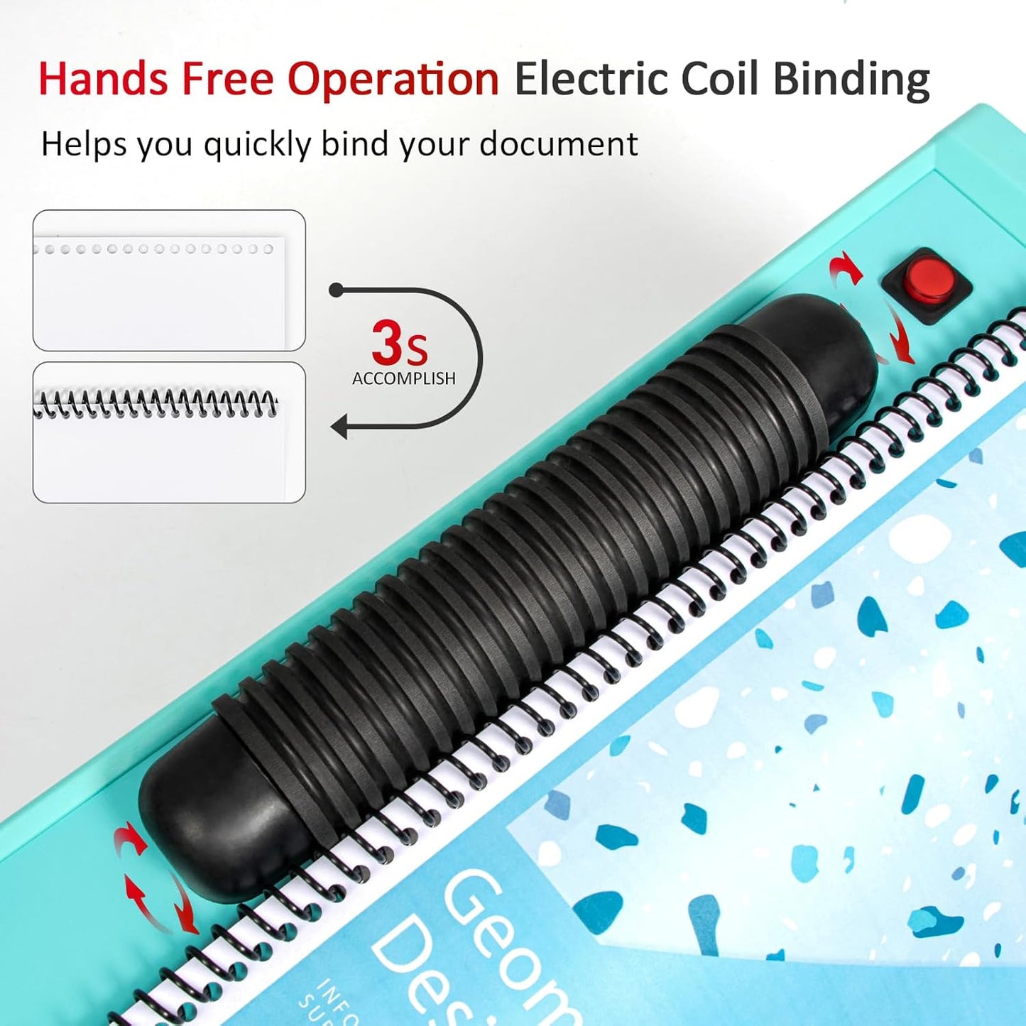 SAMHONG Spiral Coil Binding Machine - Electric Coil Inserter & 20-Sheet Punch (Letter/A4/A5) | 46 Fully Disengaging Dies | Adjustable Margins | Bind up to 440 Sheets | Free Coil Spines & Plier