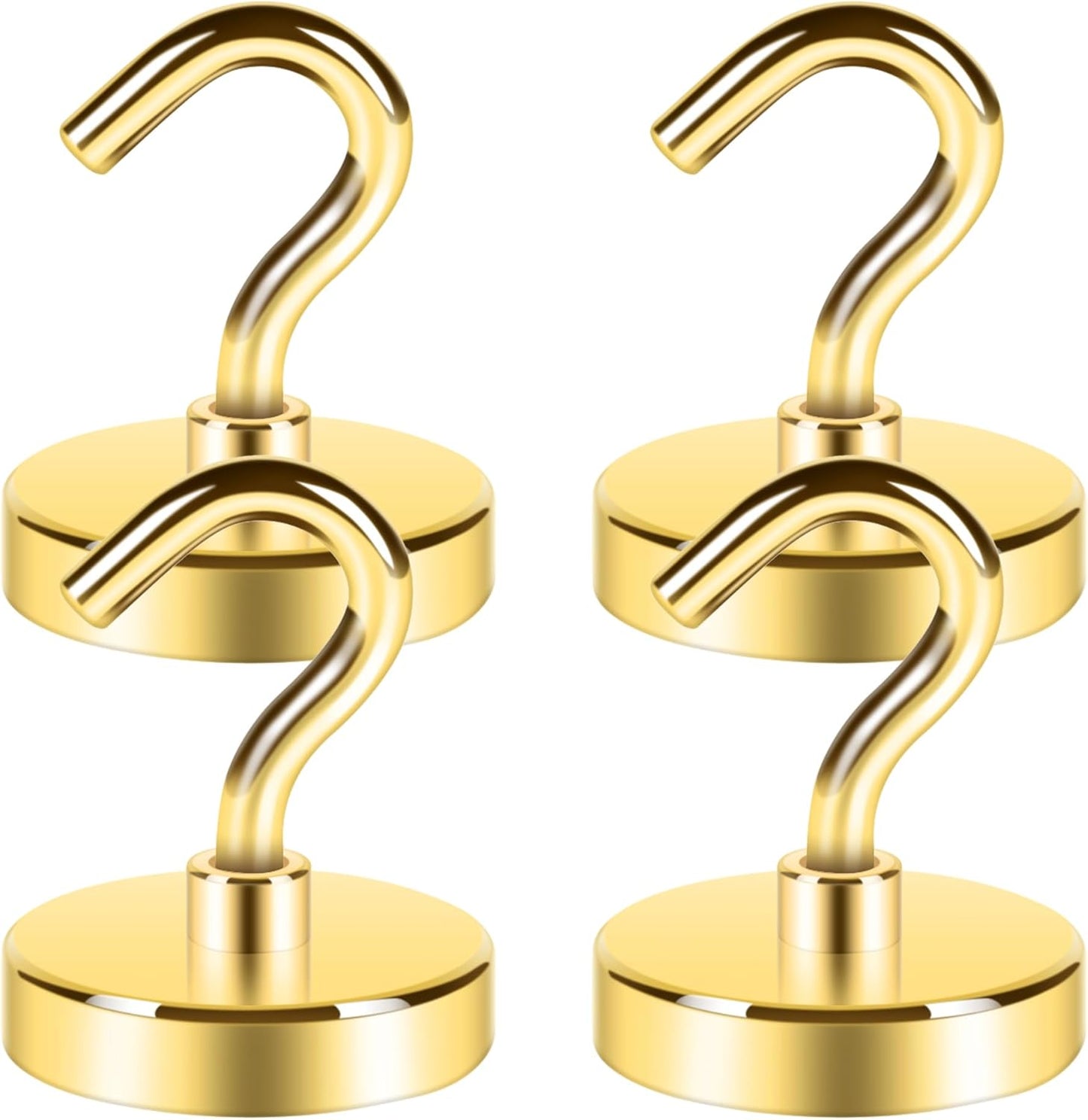 Neosmuk Magnetic Hooks Heavy Duty, Strong Magnet with Hook for Fridge, Super Neodymium Extra Strength Industrial Hooks for Hanging, Magnetic Hanger for Toolbox, Cruise, Grill(Golden,4 Pack)