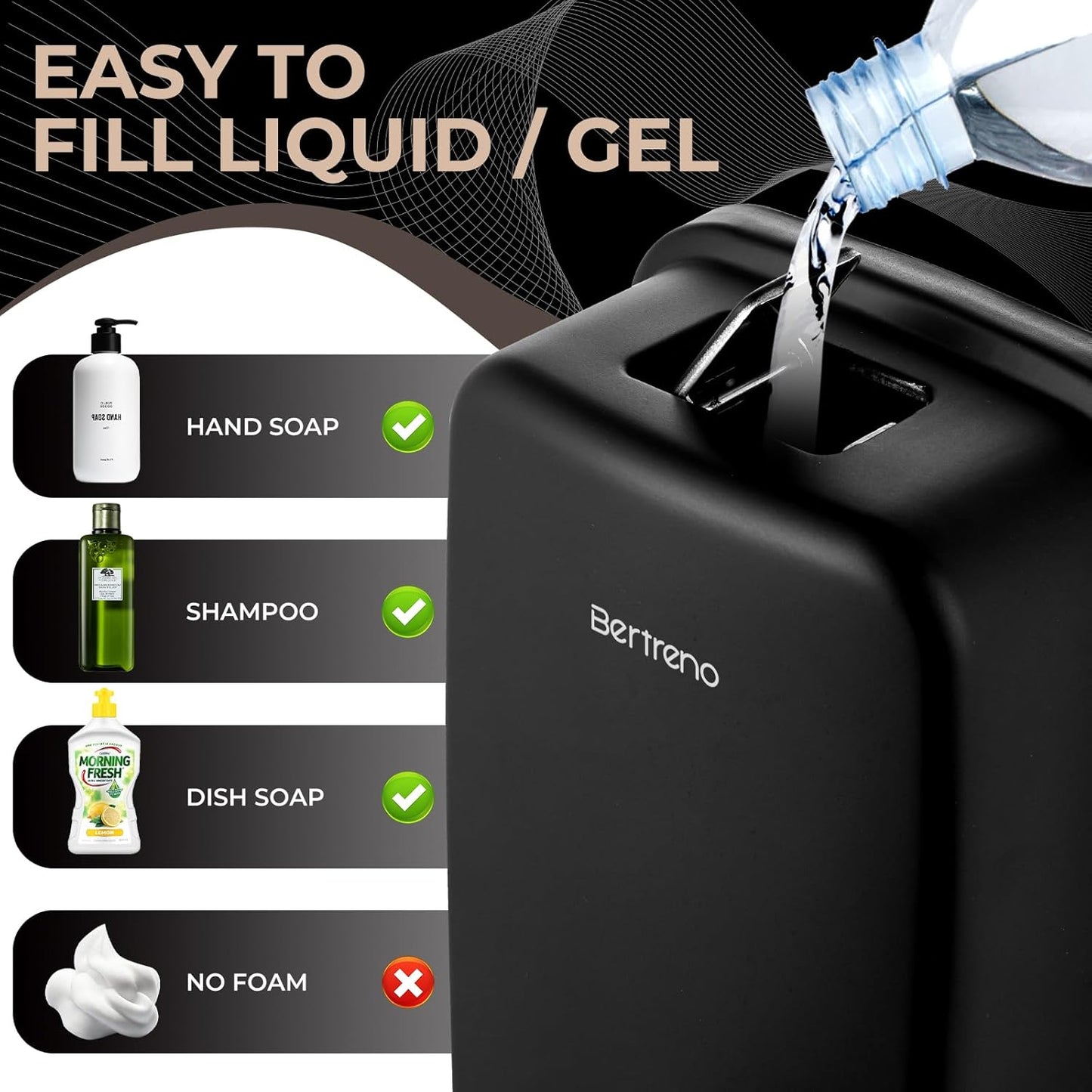 Commercial Soap Dispenser Wall Mount Stainless Steel Soap Dispensers Liquid Manual Anti-Leak Pump Hand Soap Dispenser for Bathroom Kitchen Black (17 fl.oz./500ml)