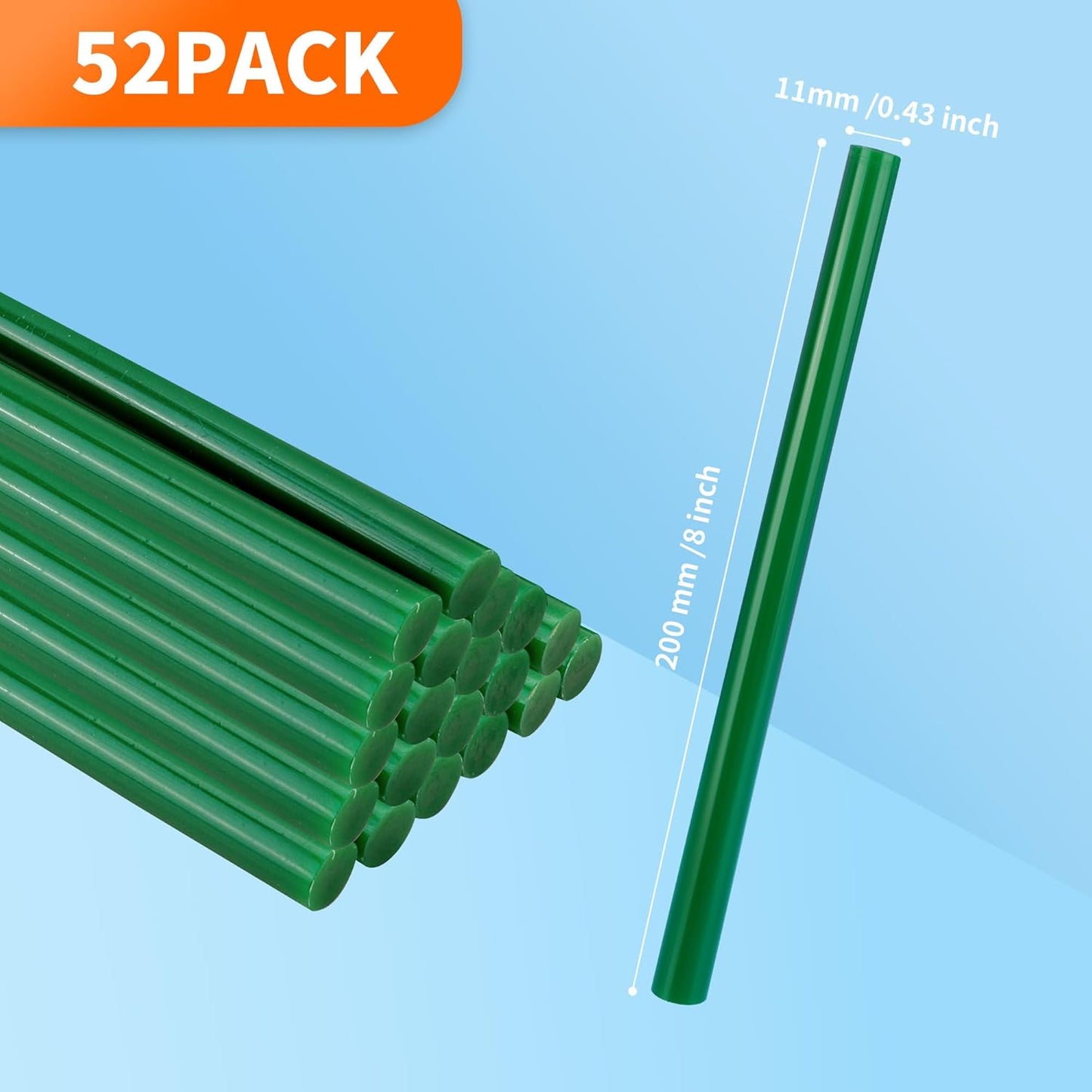 Green hot Glue Sticks Full Size 0.43” Dia x 8” Long, 52 pcs Hot melt Adhesive Glue Sticks, All-Purpose Colored Glue Gun Sticks for Christmas Decoration DIY Crafts Arts School Repair Bonding