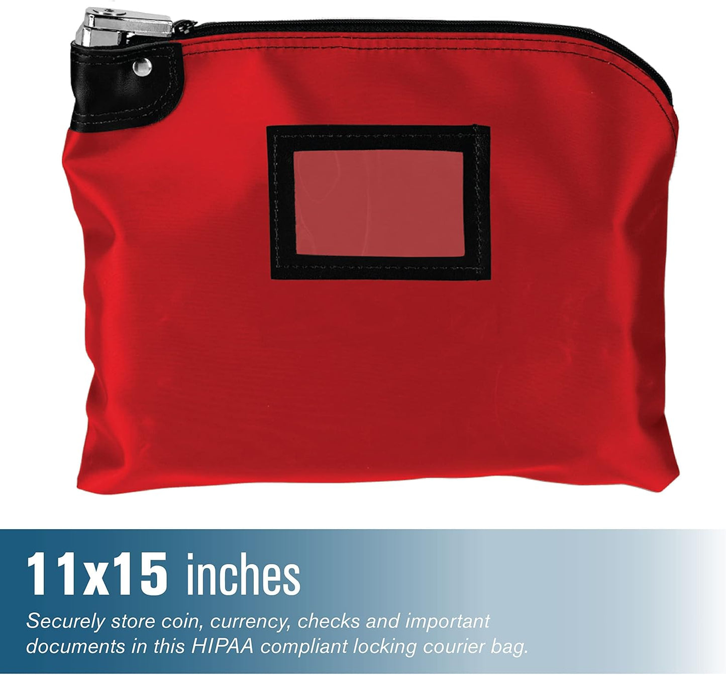 BankSupplies Laminated Nylon Locking Deposit Bag | Red | 15W x 11H | 2 Keys Included for Each Bag | HIPAA | Puncture Resistant Laminated Nylon | Double Stitched Seams