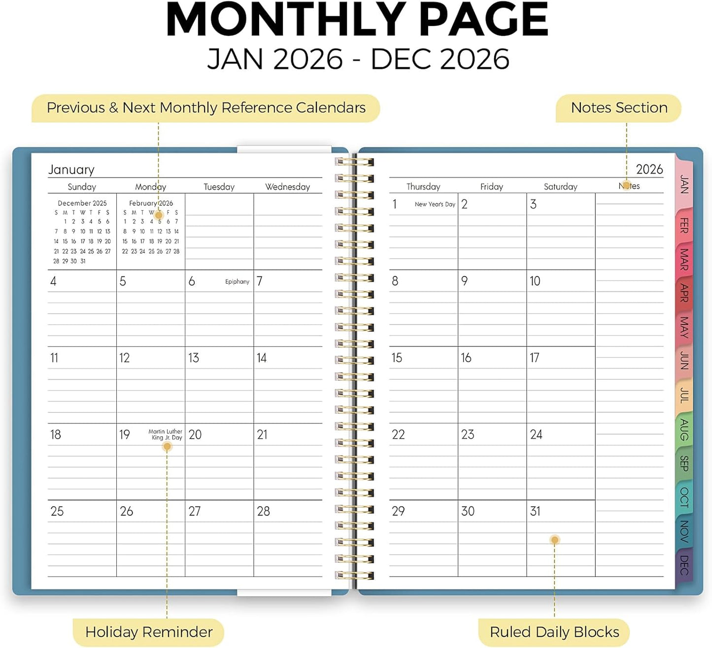 Planner 2026, 8.5" x 11" Monthly & Weekly Planner with Tabs, JAN - DEC 2026, Goal Setting & Time Management Organizer for Professionals & Students