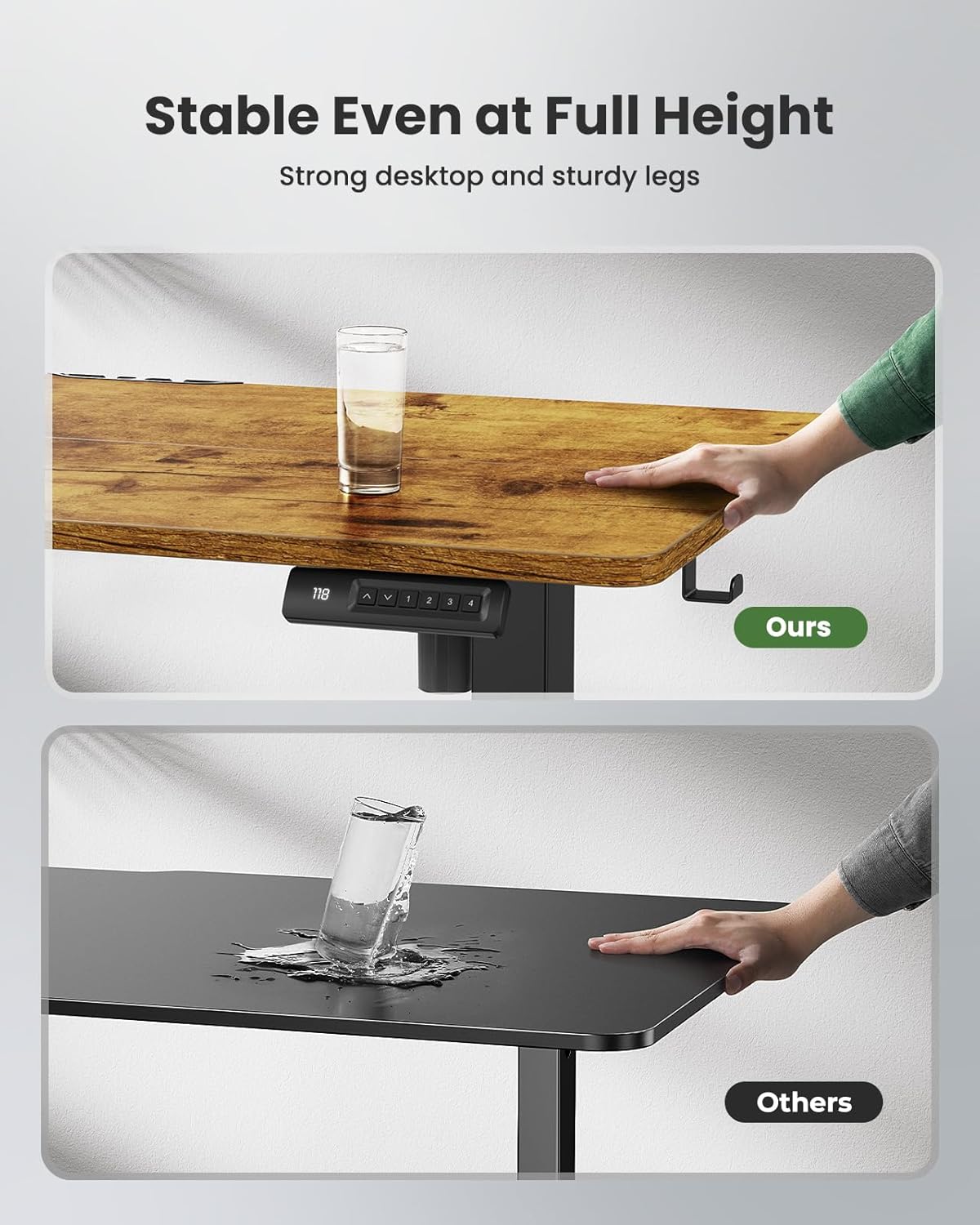 Marsail Electric Standing Desk, Adjustable Height Stand up Home Office Desk Large 55x24 Inch Sit Stand Computer Desk, with 4 Memory Presets, Headphone Hook,Cable Organizer, Rustic Brown