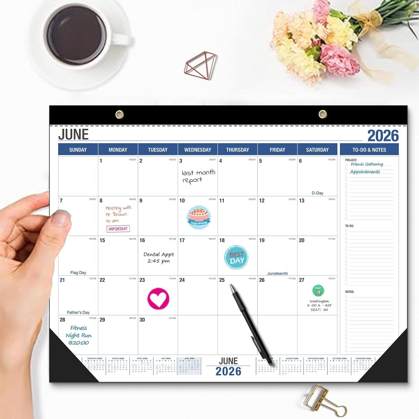 Desk Calendar2026-2027, With 2 sticker, 18 Month Calendar Running to June 2027-22" x 17" Desktop/Wall Monthly Calendar for Homeschool or Office