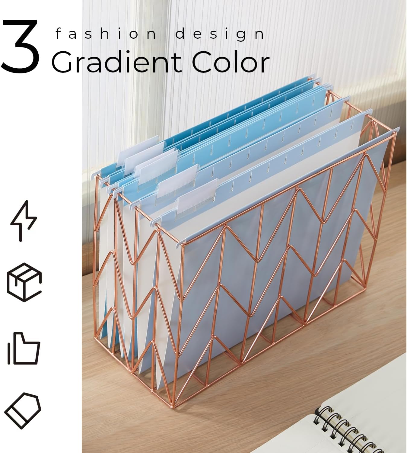 Y YOMA 6 Pack Gradient Hanging File Folders Letter Size Decorative Hanging Folder Pretty File Folder Organizer for Filing Cabinet Office Home with 1/5-Cut Adjustable Tabs, Lake Blue