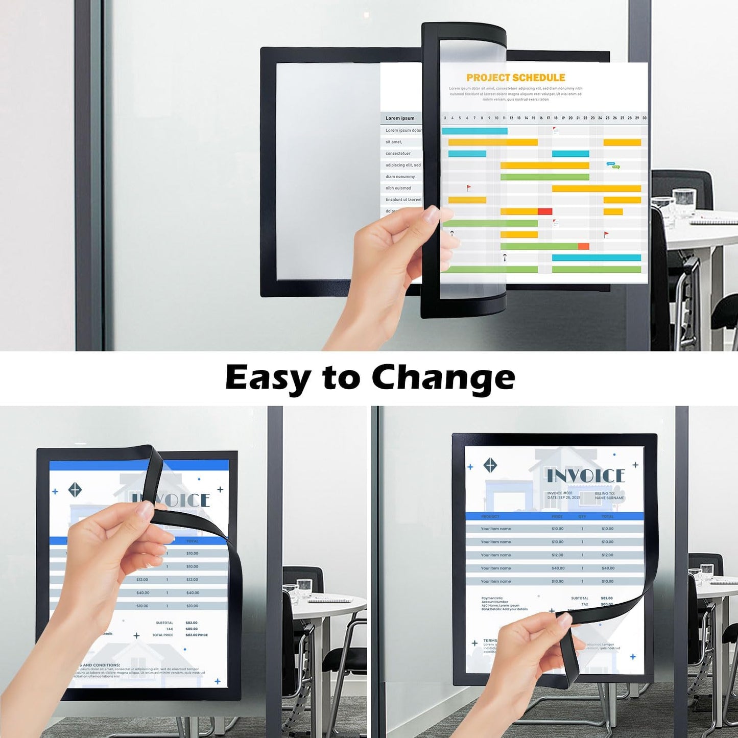 Magnetic Sign Holder - 8.5×11" Wall Mounted Self-Adhesive Magnetic Paper Holder,Transparent Wall Display Frame with Black Edge,Suitable for Office, Store, Mall, Home (8.5"x11" 12pack)