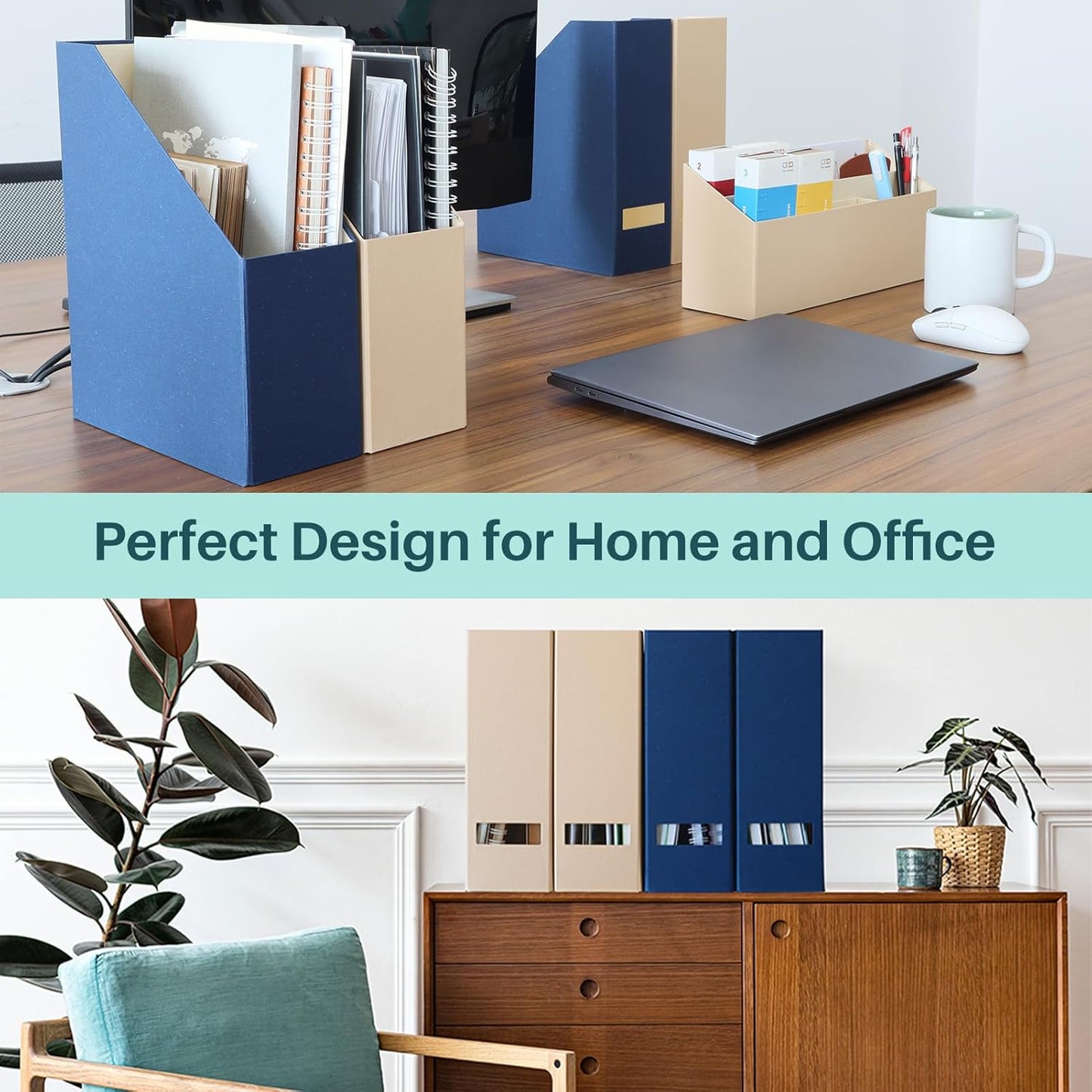 Magazine Holder - File Holder and Desk Organizer, Cardboard Book Organizer and Storage Box for Documents, Magazine Holder Rack for Office, Home and Classroom (Latte Brown, 6-Pack)