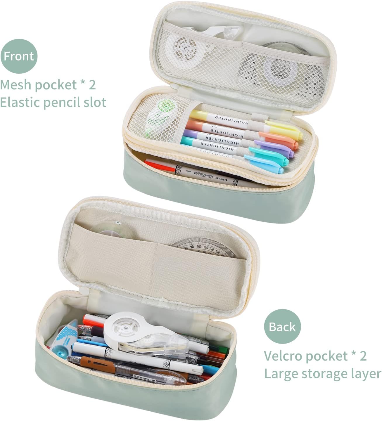 Dugio Big Pencil Case for Girls Organizer Pencil Bag with Zipper Pencil Pouch for School Teens Kids Aesthetic Large Pencil Pouch Green