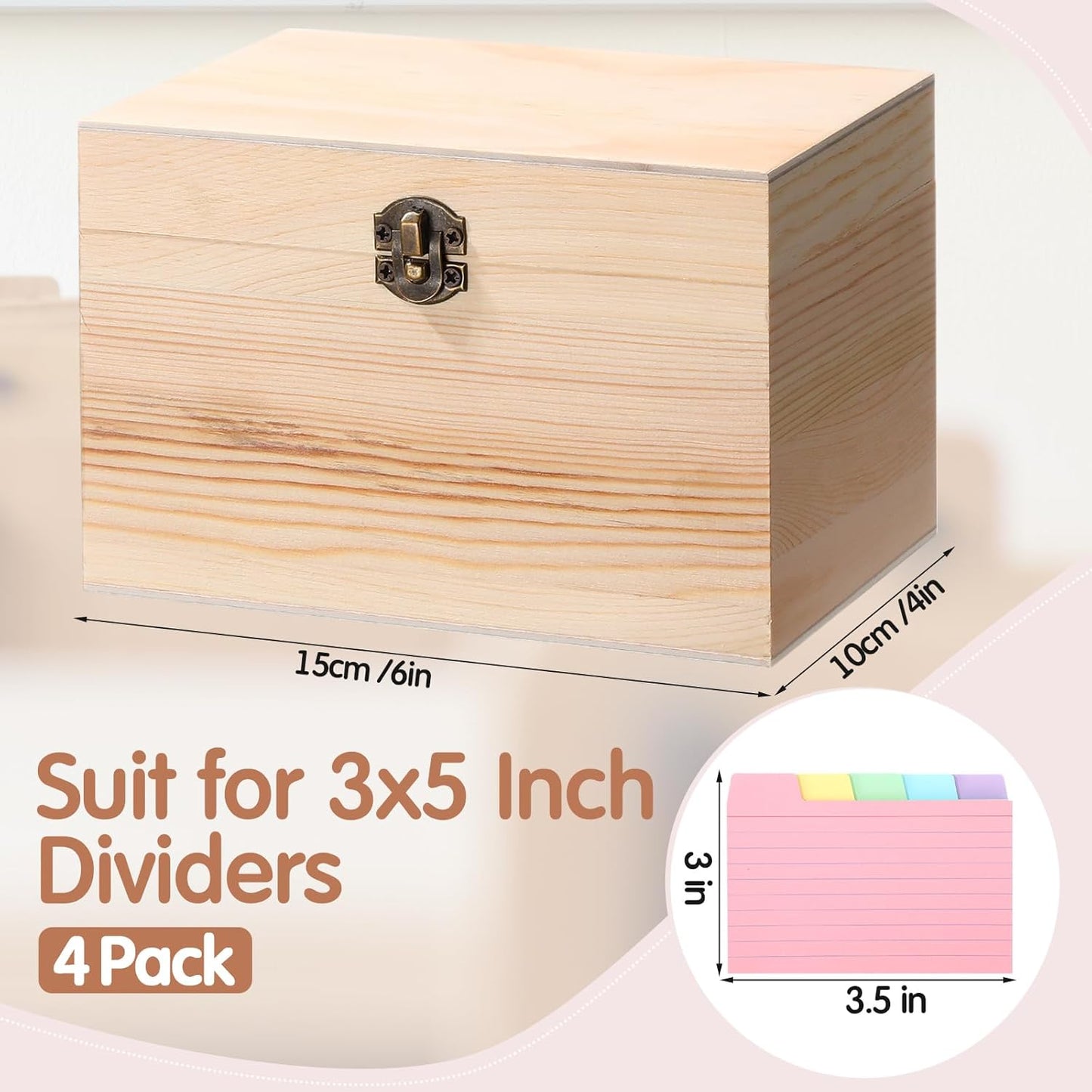 4 Pcs Index Card Holder 3x5 Wooden Notecard Recipe Box Index Card Organizer Business Storage Case Flashcard Notecard Holders Gift Supplies for Back to School Home Office
