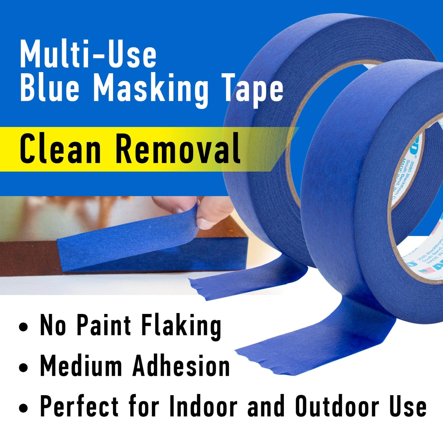 ABRO Blue Painters Tape: 18mm x 55M All Purpose Blue Tape, Temporary Labeling, Easy Tear, Clean Removal, Masking Tape Colored, DIY or Pro Use