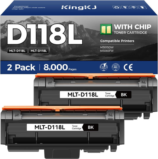 MLT-D118L Toner Cartridge Black 2Pack High-Yield Replacement for Samsung MLT-D118L D118L MLT-D118S Compatible with Samsung Xpress M3015DW M3065FW Multifunctional MFP Printer Ink 8,000 Pages Monochrome