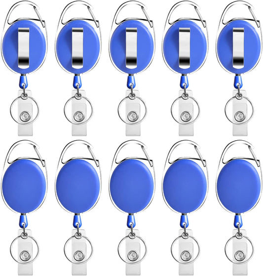 Retractable Badge Holder with Carabiner Reel Clip and Key Ring for ID Card Key Keychain Holders Blue 10 Pieces
