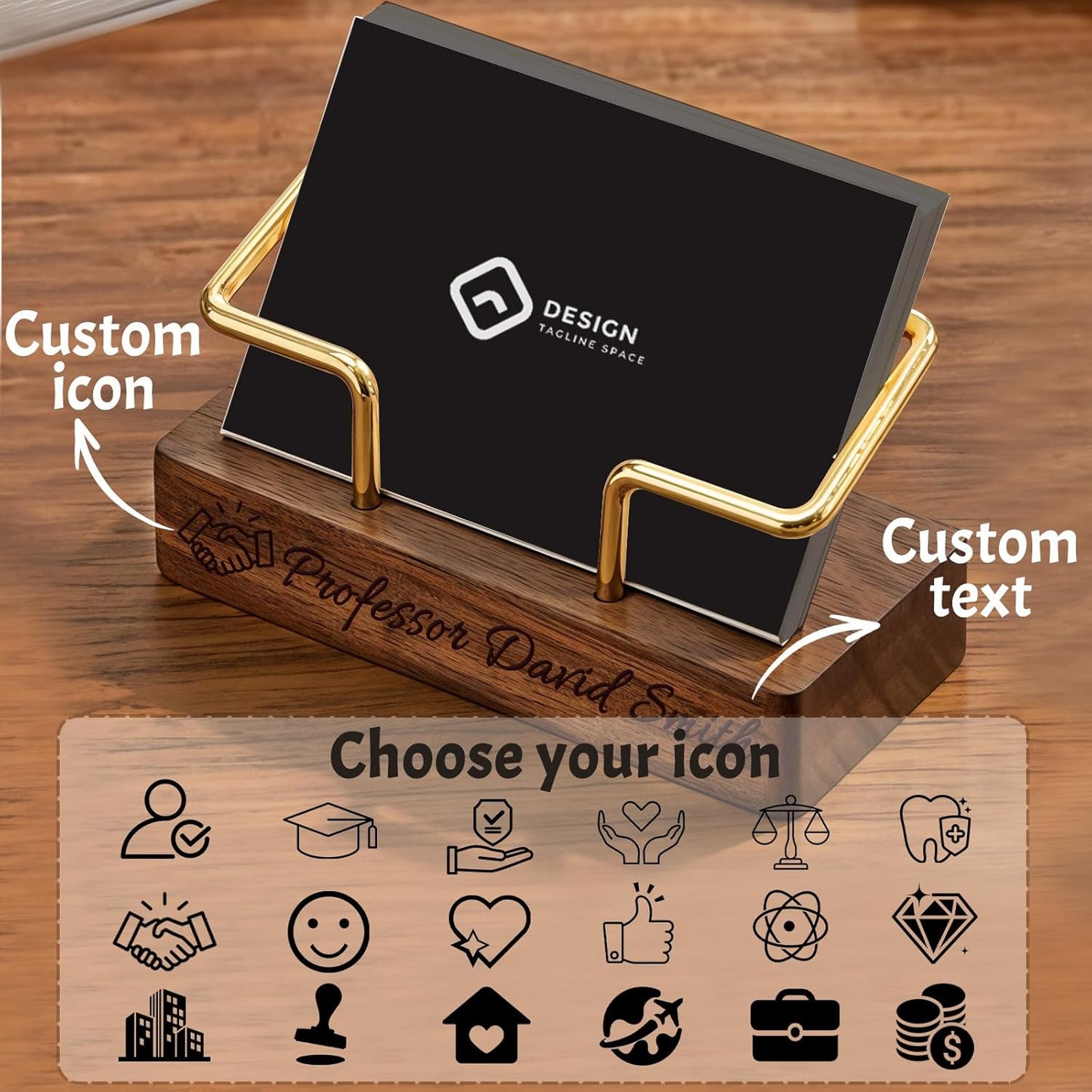 HJX Custom Business Card Holder for Desk - Personalized Engraved Name Logo Wooden Business Card Organizer, Customized Business Card Desktop Display Gifts for Men Women (1 pack)