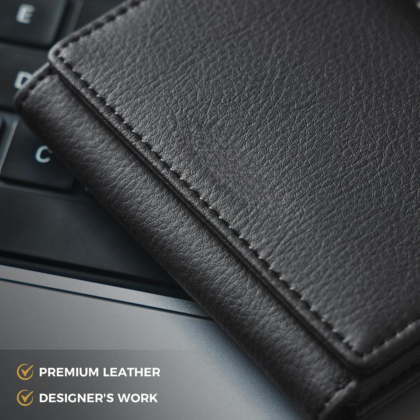 Real Leather Business Card Holder Premium RFID Blocking Card Case with ID Window and Magnetic Closure Holds Up to 40 Business Cards (Grain Black)