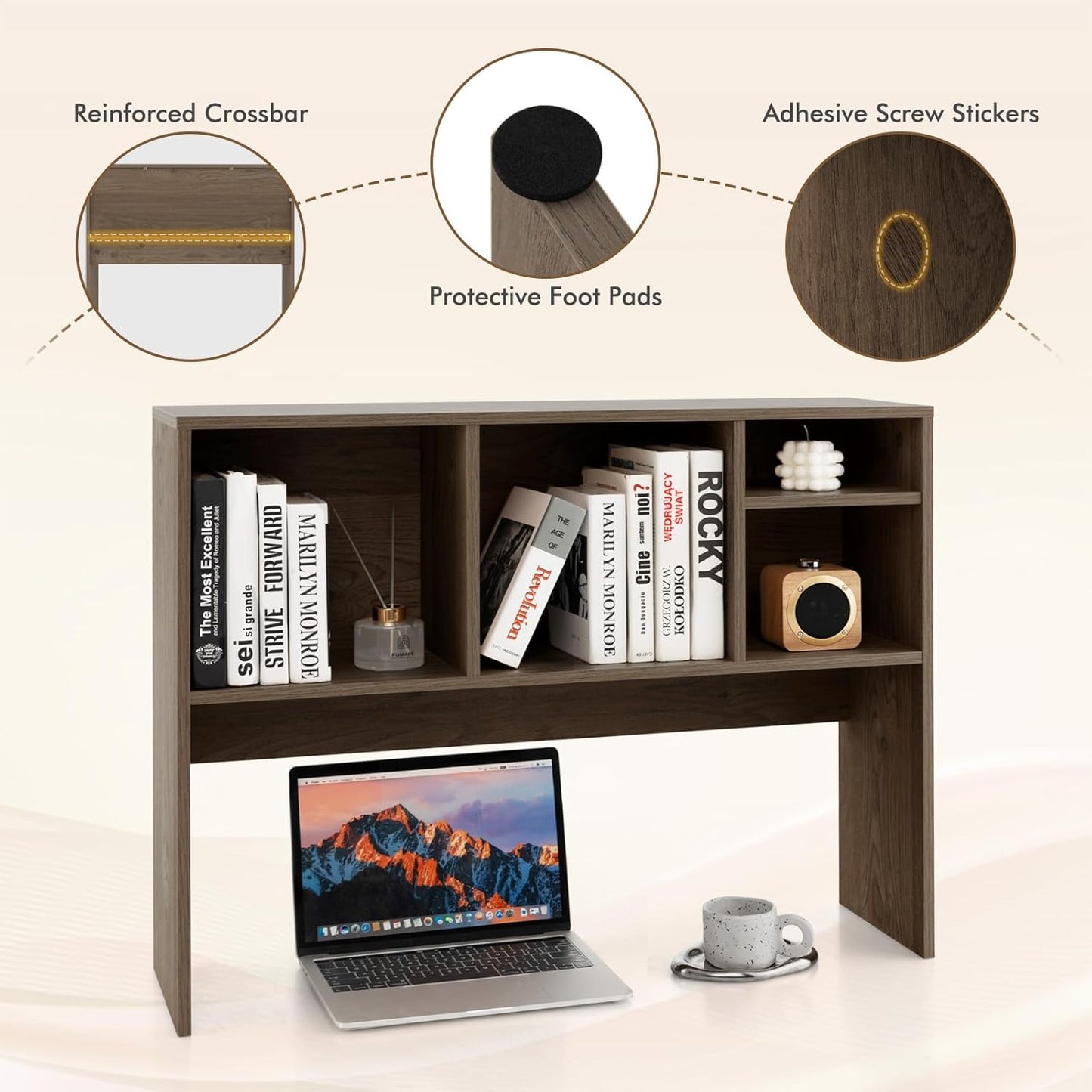 Tangkula Desktop Bookshelf, Countertop Storage Hutch with 4 Shelves for Computer Desk, Desktop 2-Tier Display Rack, Multipurpose Wood Desk Hutch Storage Organizer for Dorm Office Home