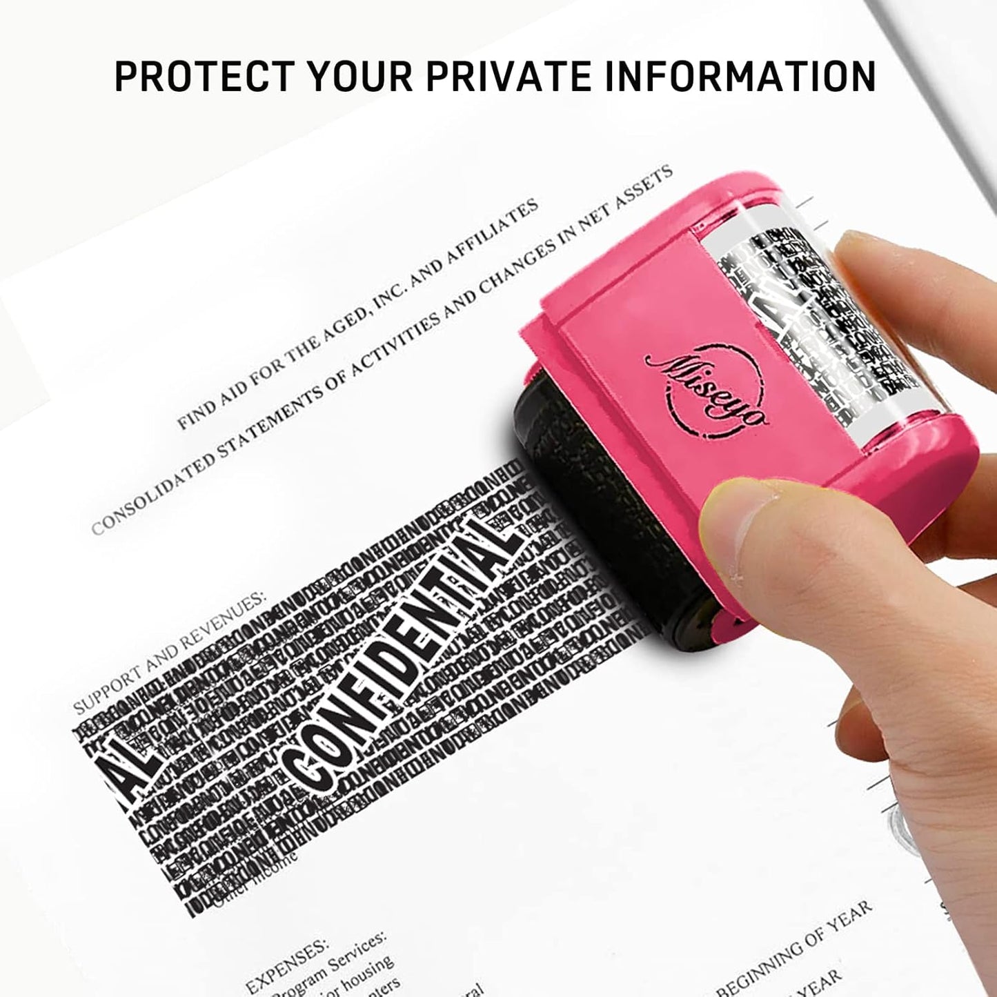 Miseyo Identity Theft Protection Roller Stamp Set - Peach (6 Refill Ink Incleded)
