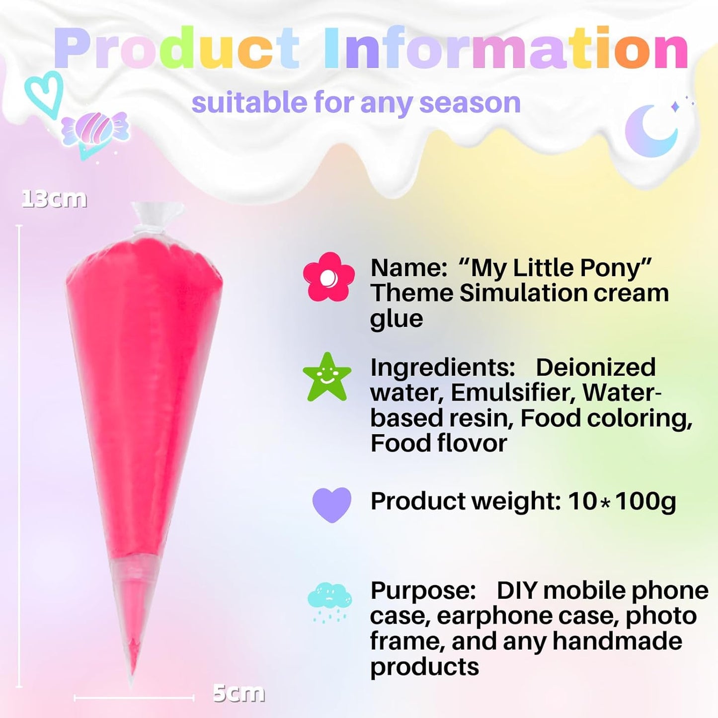 ASTRYAS Cream Glue,10Pcs 100g Decoden Fake Whipped Cream Glue DIY Phone Case Kit with Plastic Piping Tip for DIY Handmade Craft Decoration - Pony Color