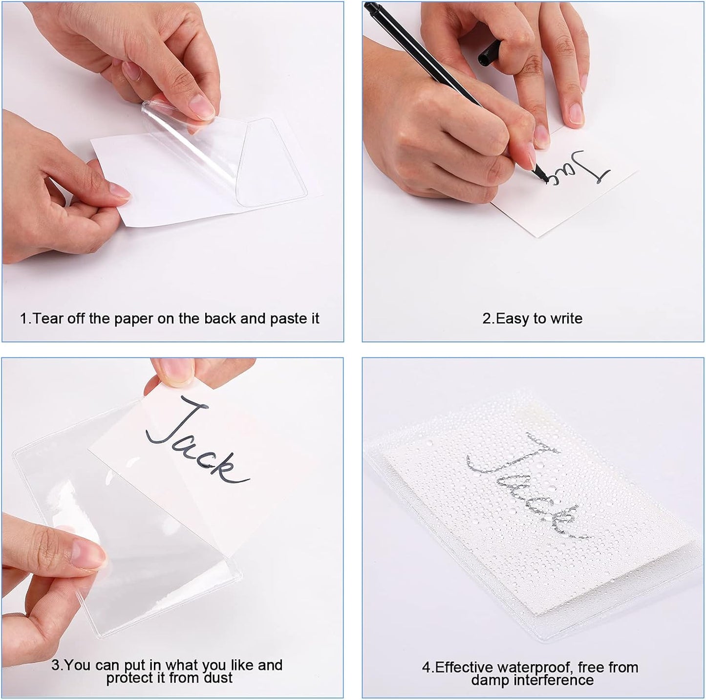 Outus 200 Sets Self Adhesive Index Card Pockets with Blank Cards 4 x 2.5 Clear Adhesive Pockets Label Holders Bin Labels for Storage Bins Organizing Box Drawer