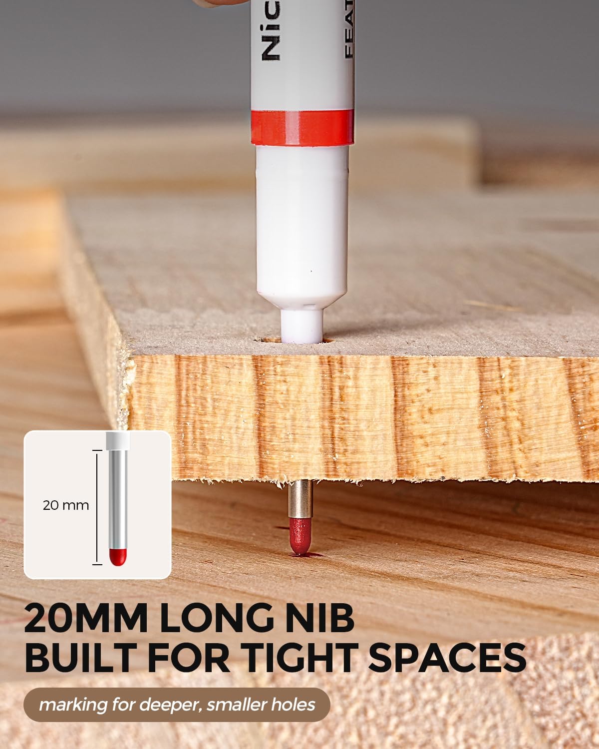 Nicpro 12 PCS Long Nib Marker Pens, 20mm Deep Hole Markers, Quick Dry & Waterproof Construction Marker, Long Head Mark Pens for Metal, Steel, Tile, Glass, Carpenter Marking Tool for Woodworking