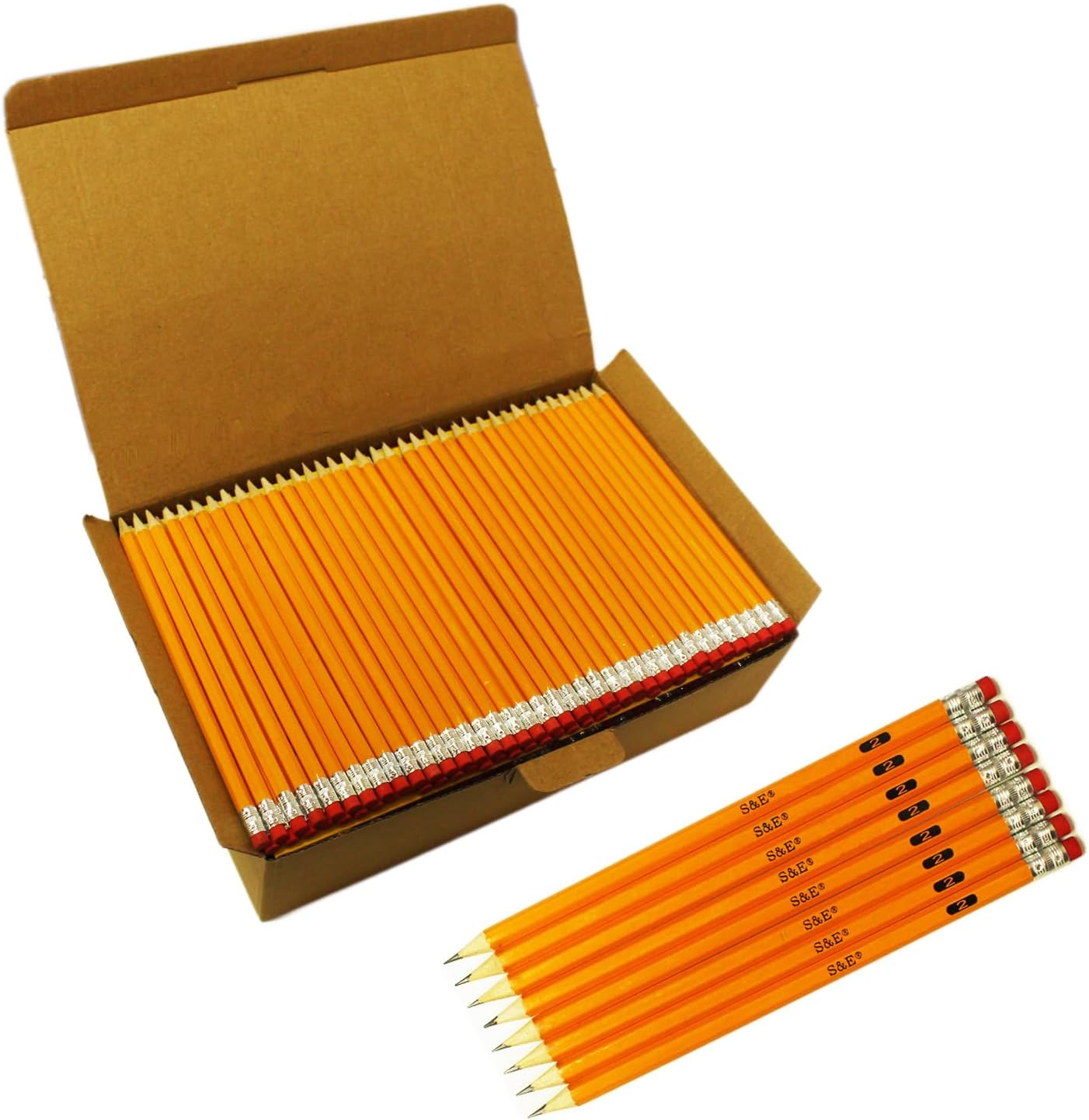 S & E TEACHER'S EDITION Woodcased #2 Pencils, Pre-sharpened, Yellow Pencils with Erasers #2 HB Lead Bulk Box No. 2, Back to school, 600 Count
