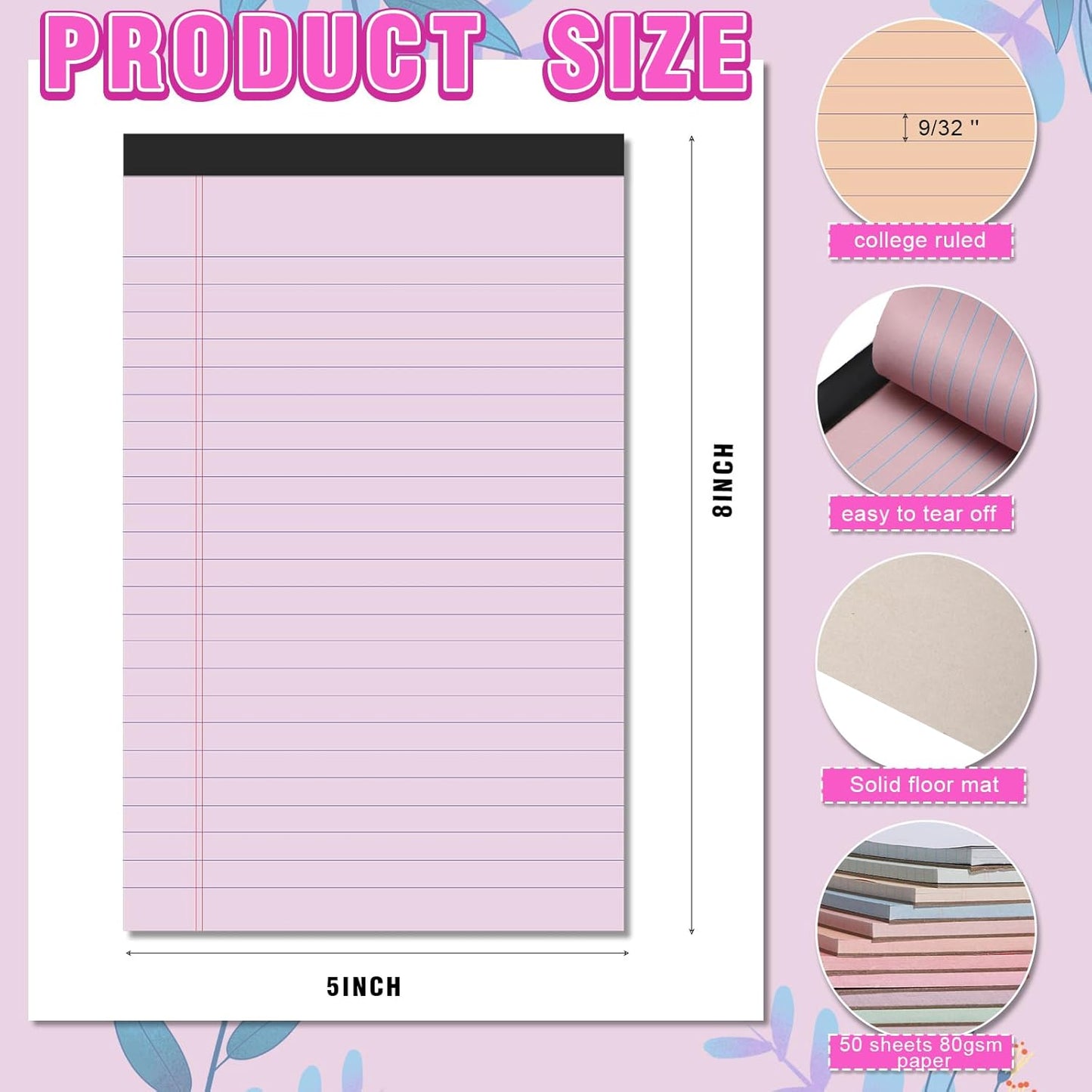 Lincia 24 Pcs 12 Pcs 5" x 8" Small Legal Pads Colored Lined Note Pads Narrow Ruled Writing Notepads 50 Sheets Per Micro Paper Notebook Lined and Perforated for College Office Supplies (Sweet Colors)