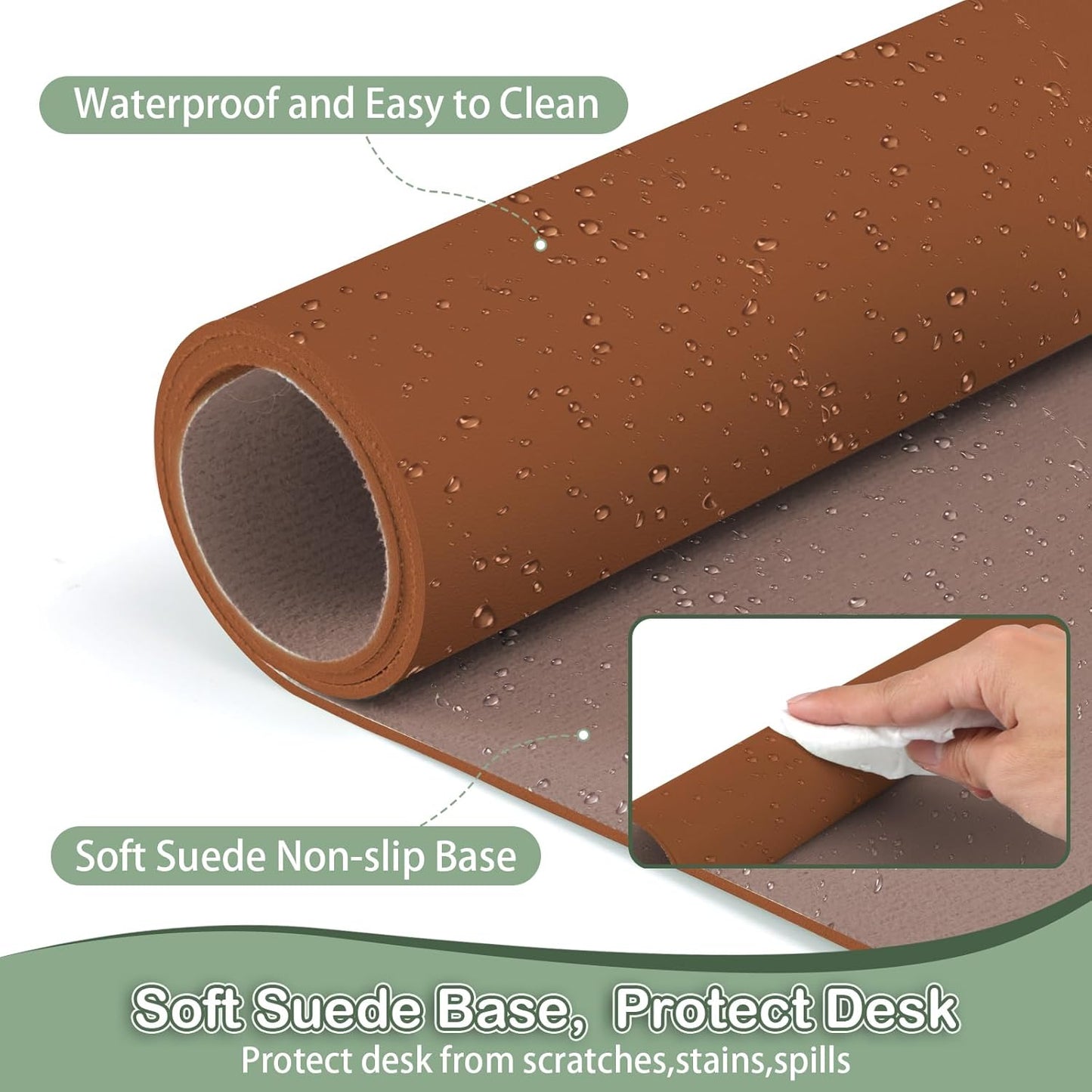 Boutilon Leather Desk Pad Protector,Non-Slip Mouse Pad,Laptop Desk Pad,Office Mouse Mat,Waterproof Leather Desk Blotter,Desk Writing Pad for Office and Home (XL-Brown,35.4"x 15.7")